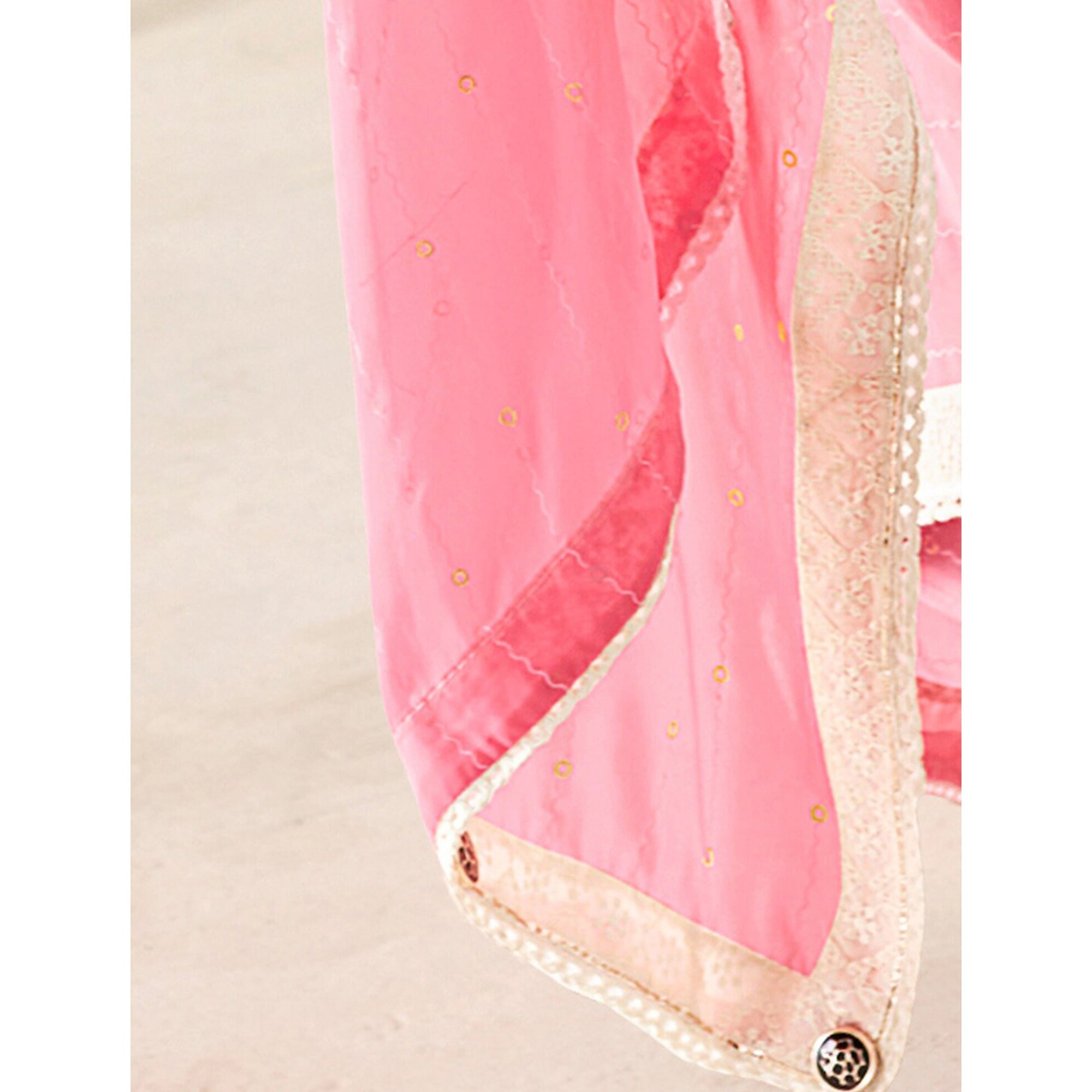 Light Pink Foil Printed Georgette Saree With Embroidered Border