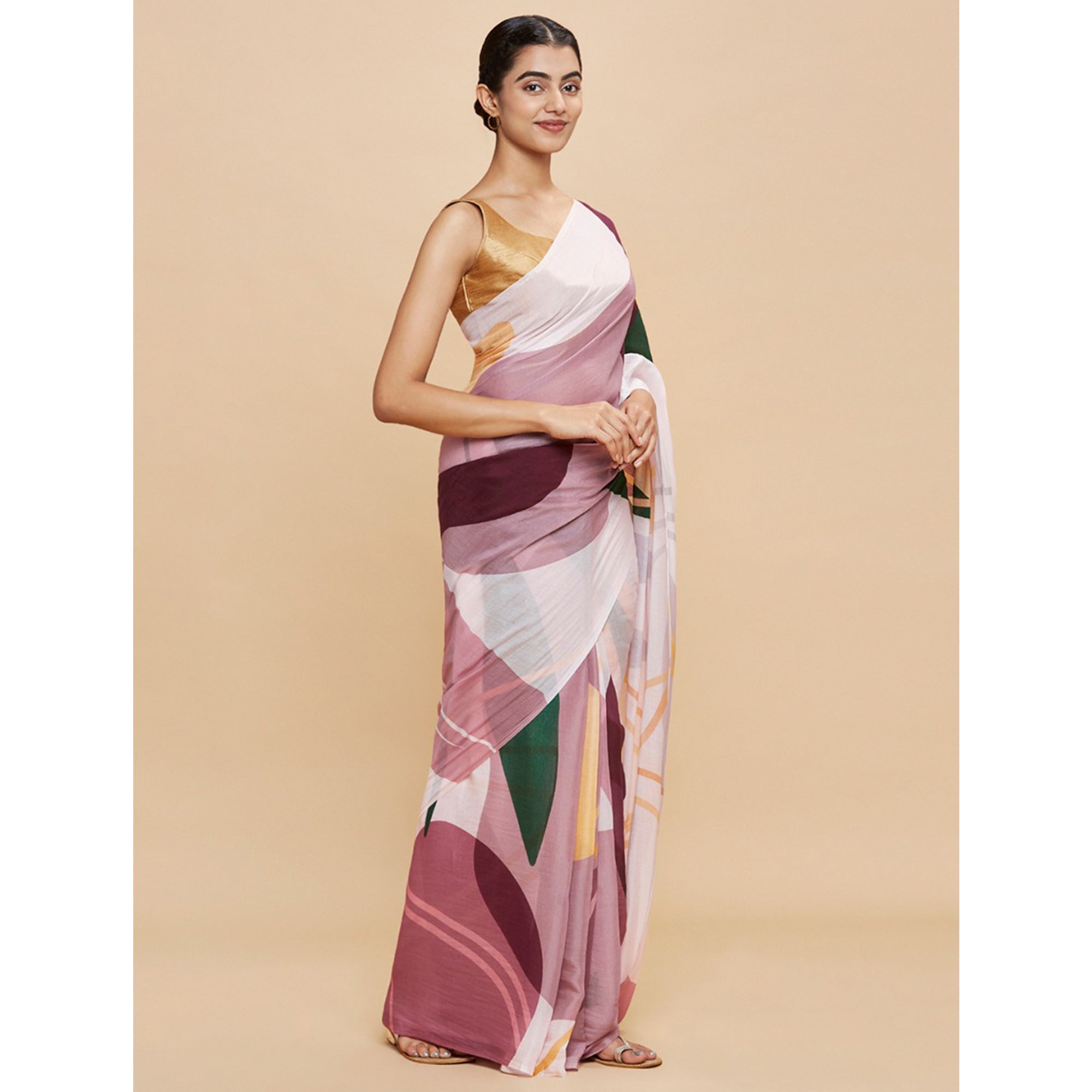 Light Pink Digital Printed Chinon Saree