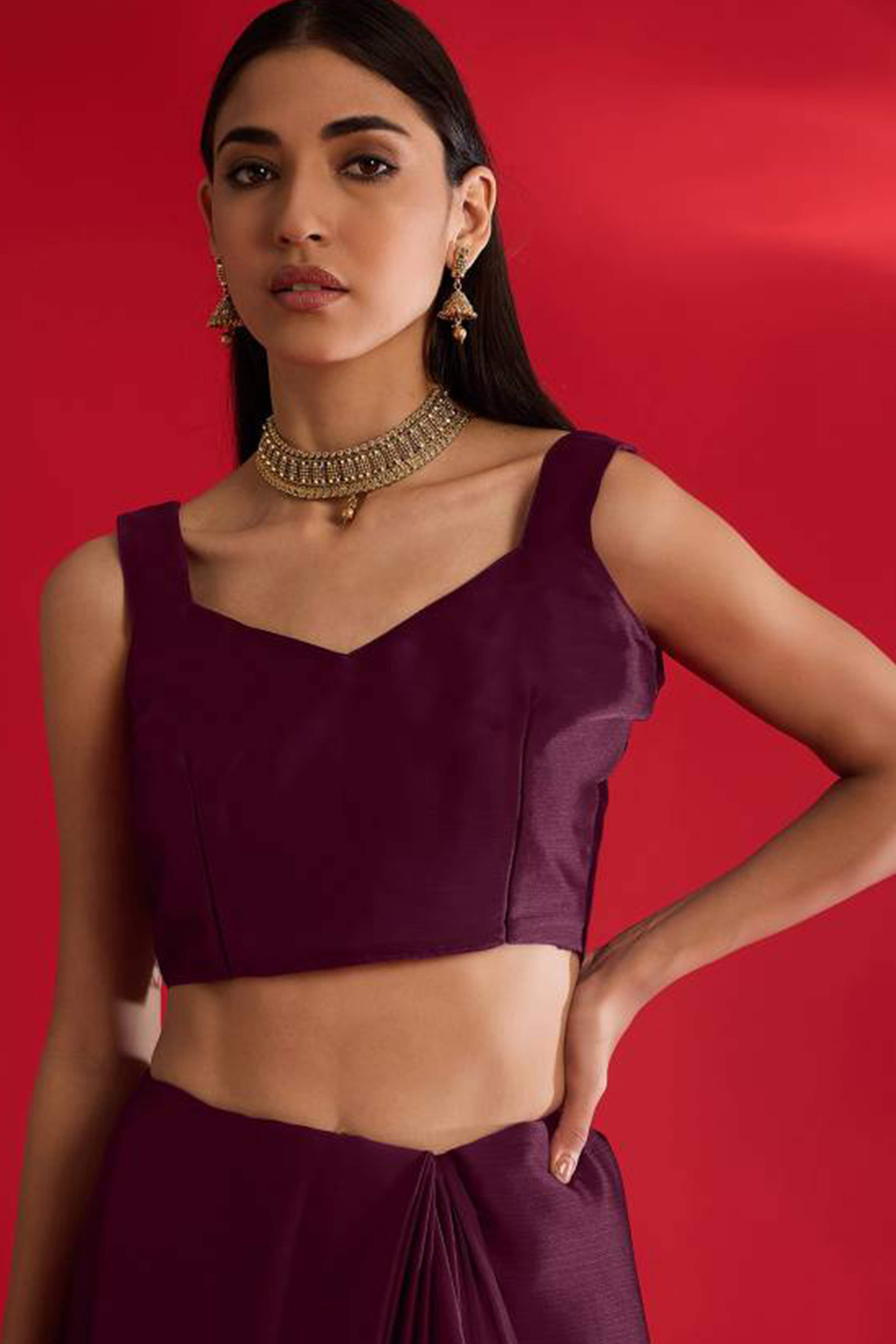 Wine Solid With Embellished Bordered Georgette Sarees