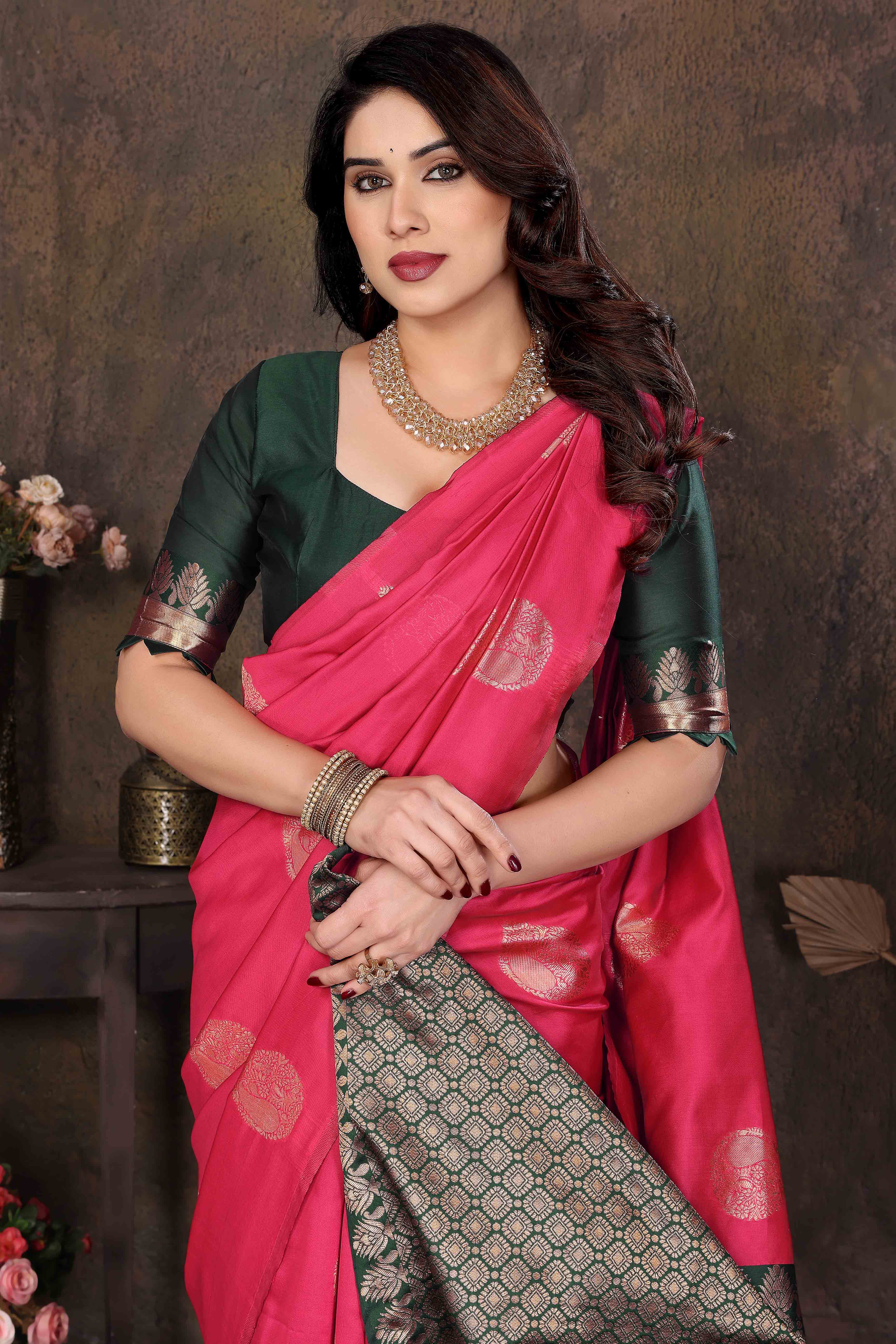 Pink Banarasi Silk Saree With Intricate Zari Weaving