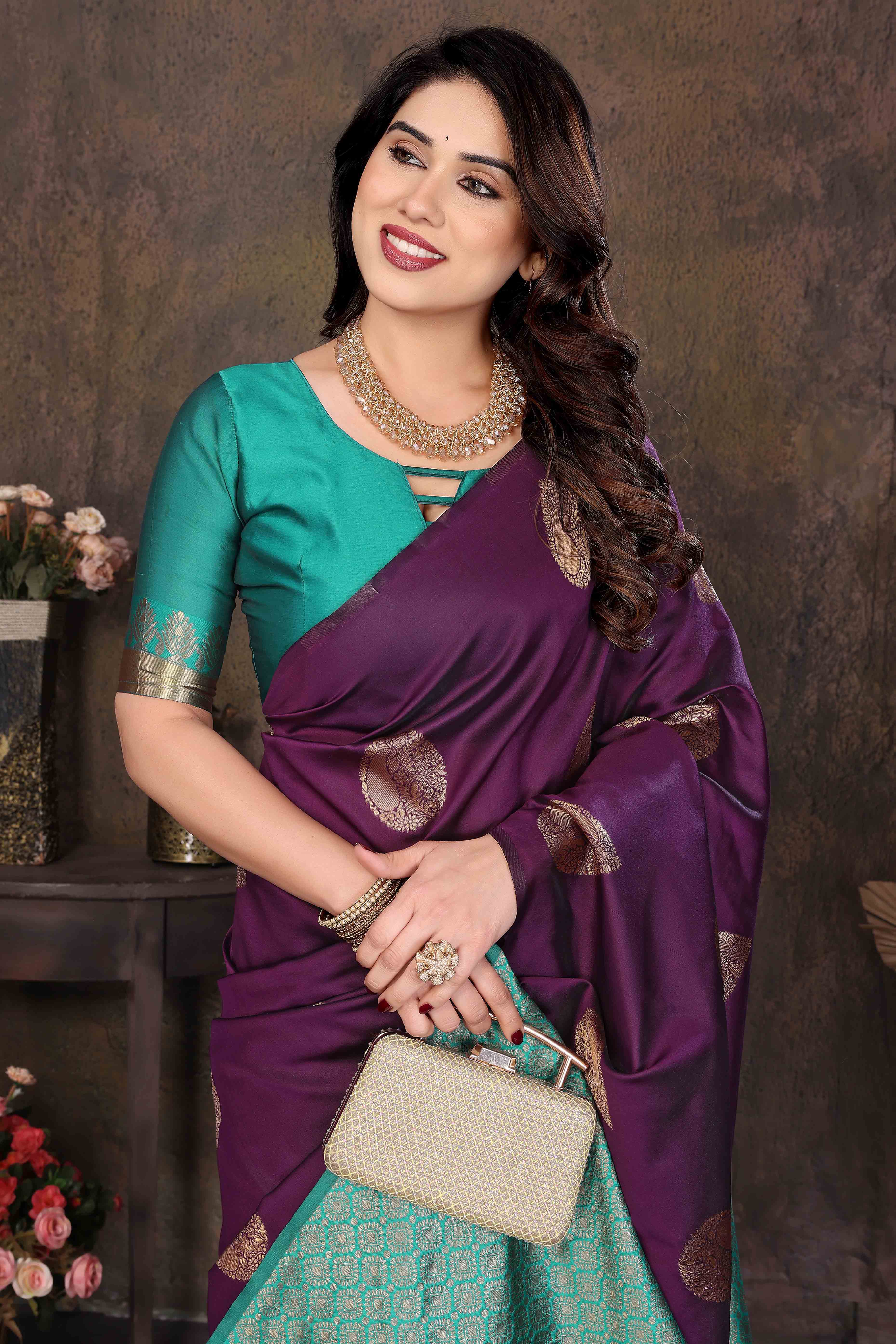 Purple Banarasi Silk Saree With Intricate Zari Weaving