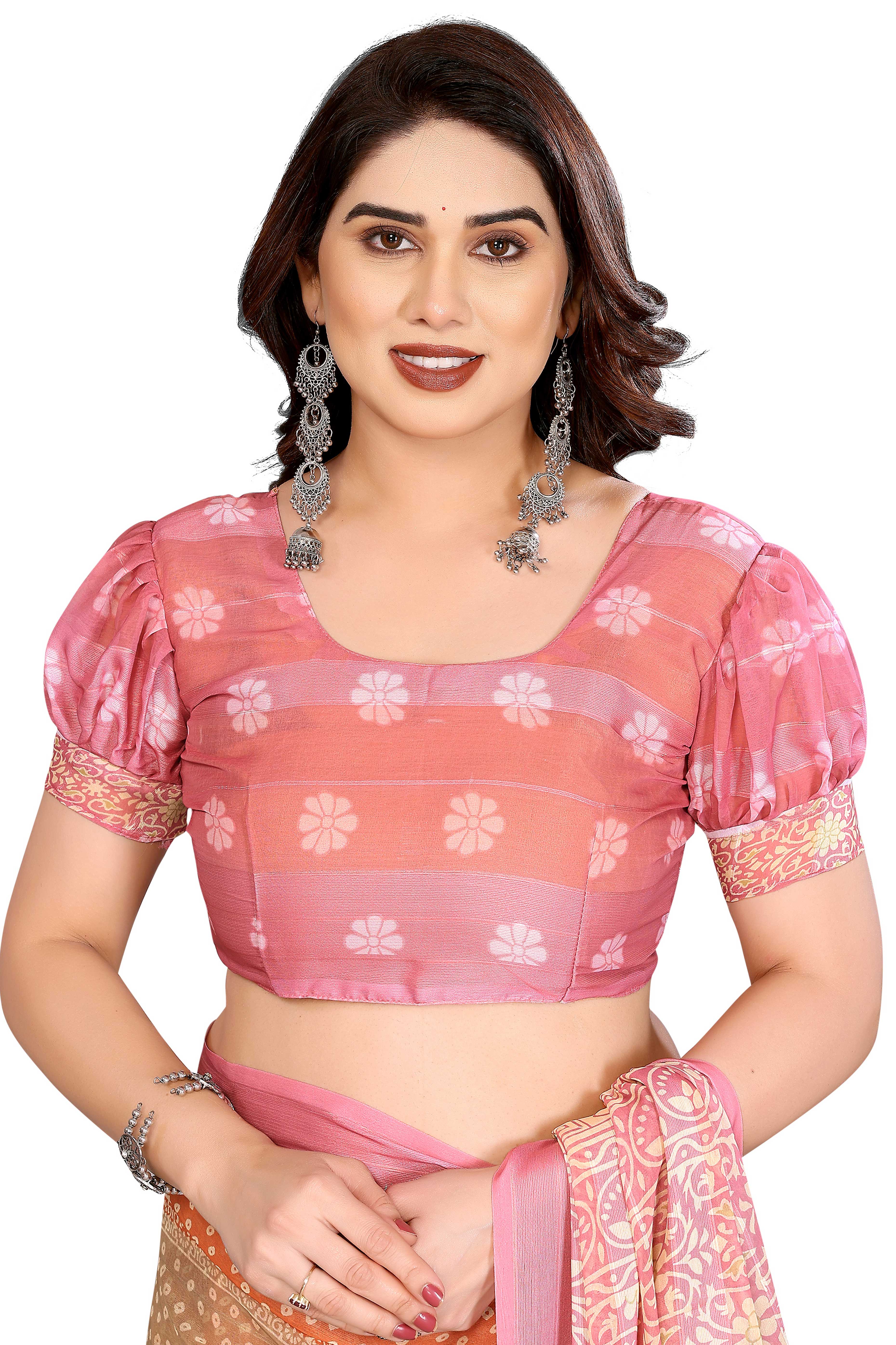 Sophisticated Multiclor Floral Digital Print Georgettte Saree With Zari Touch & Striped Design