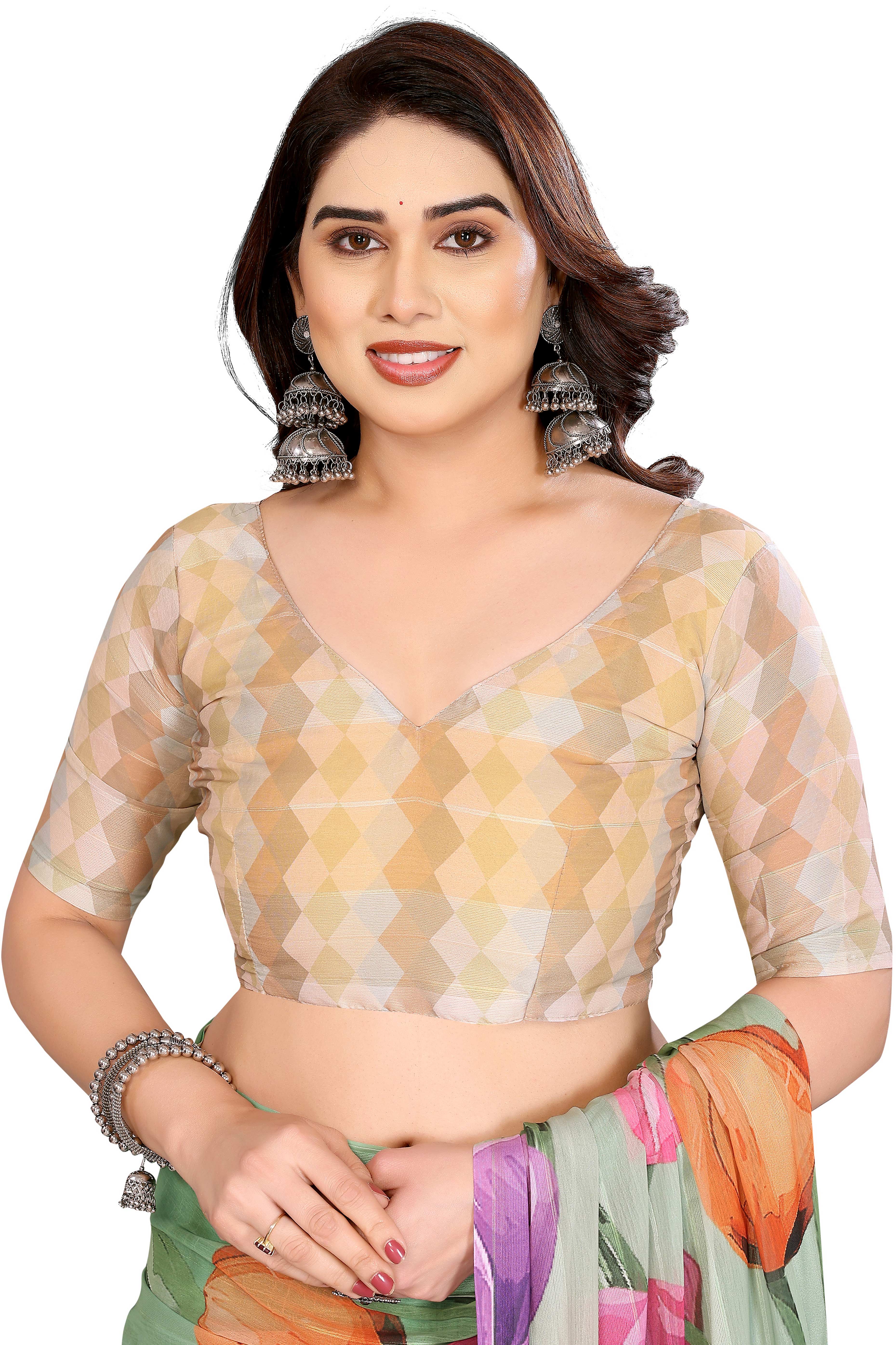 Classic Green Floral Digital Print Georgette Saree With Refined Zari & Stylish Striped