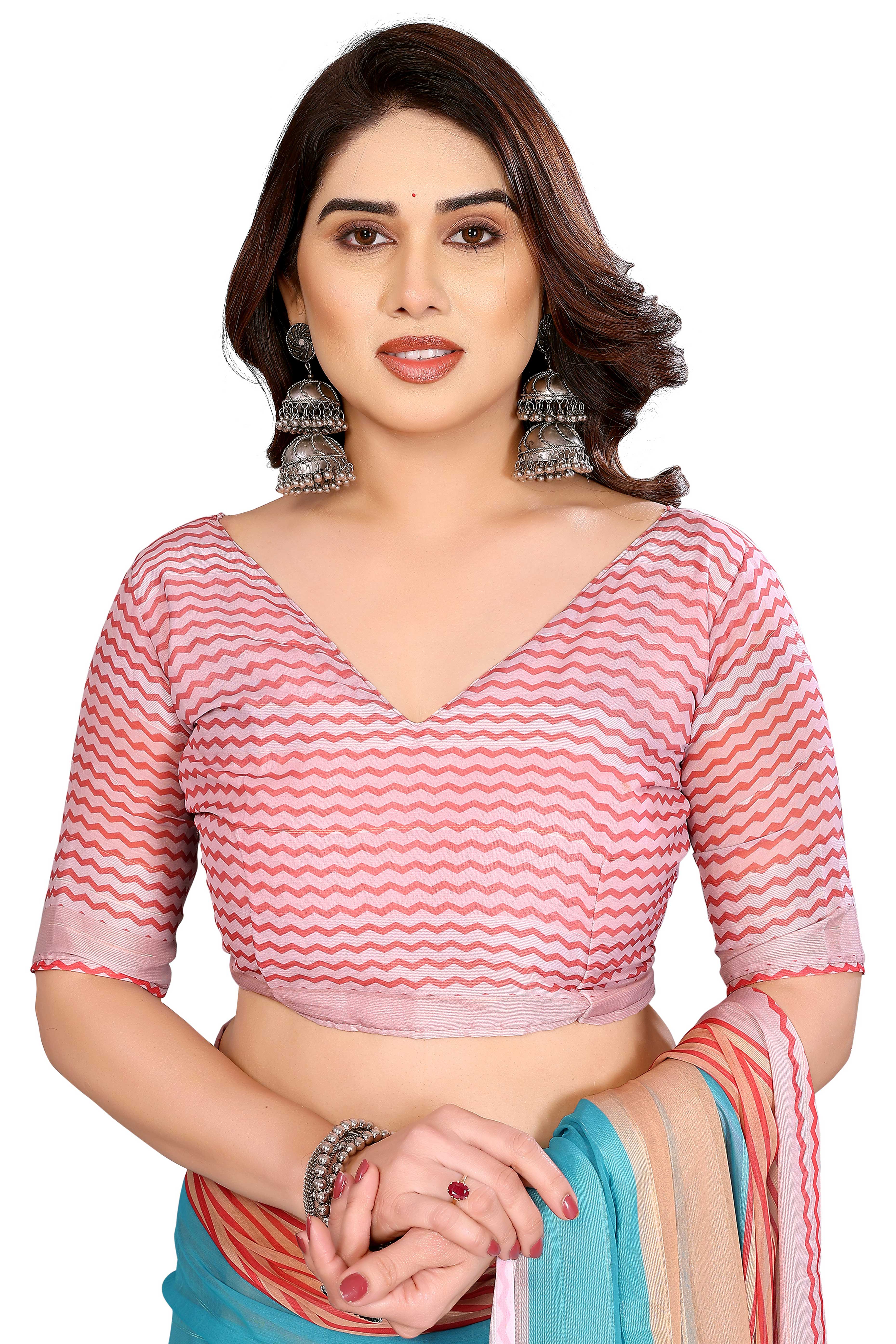 Premium Multicolor Digital Printed Georgette Saree Featuring Delicate Zari & Bright Striped