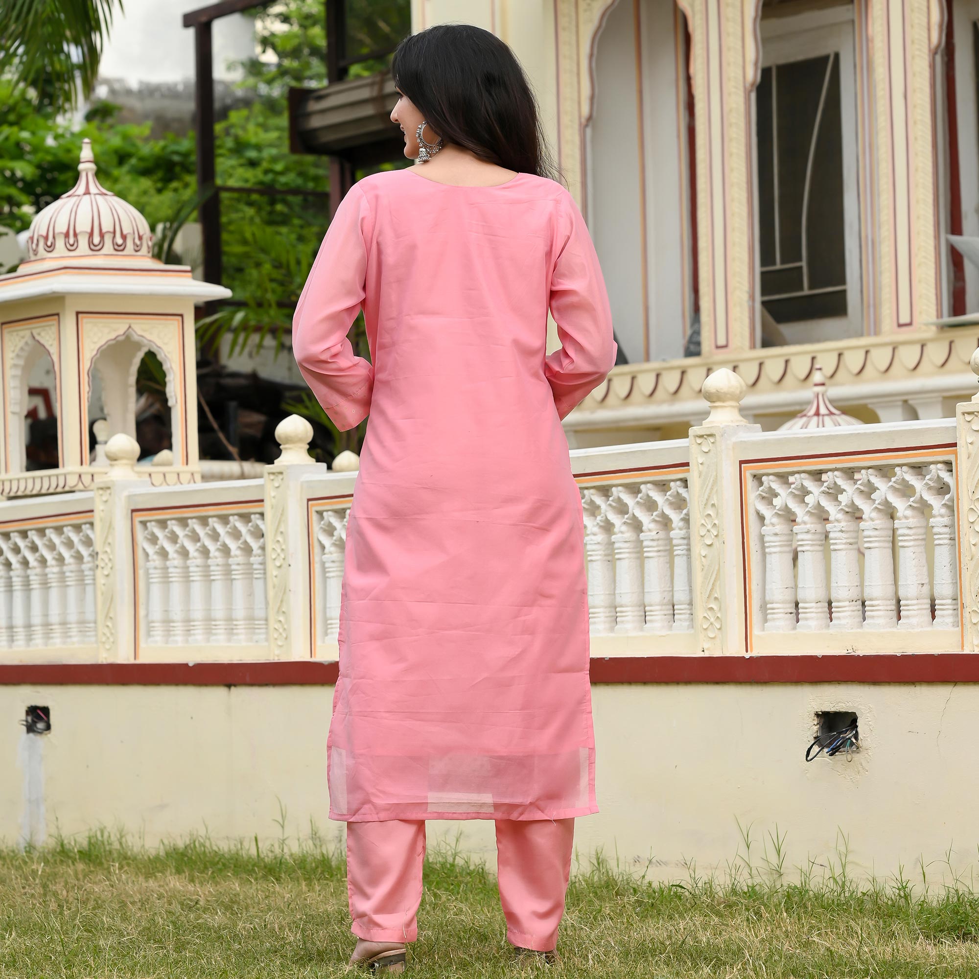 Pink Woven Banarasi Silk Salwar Suit