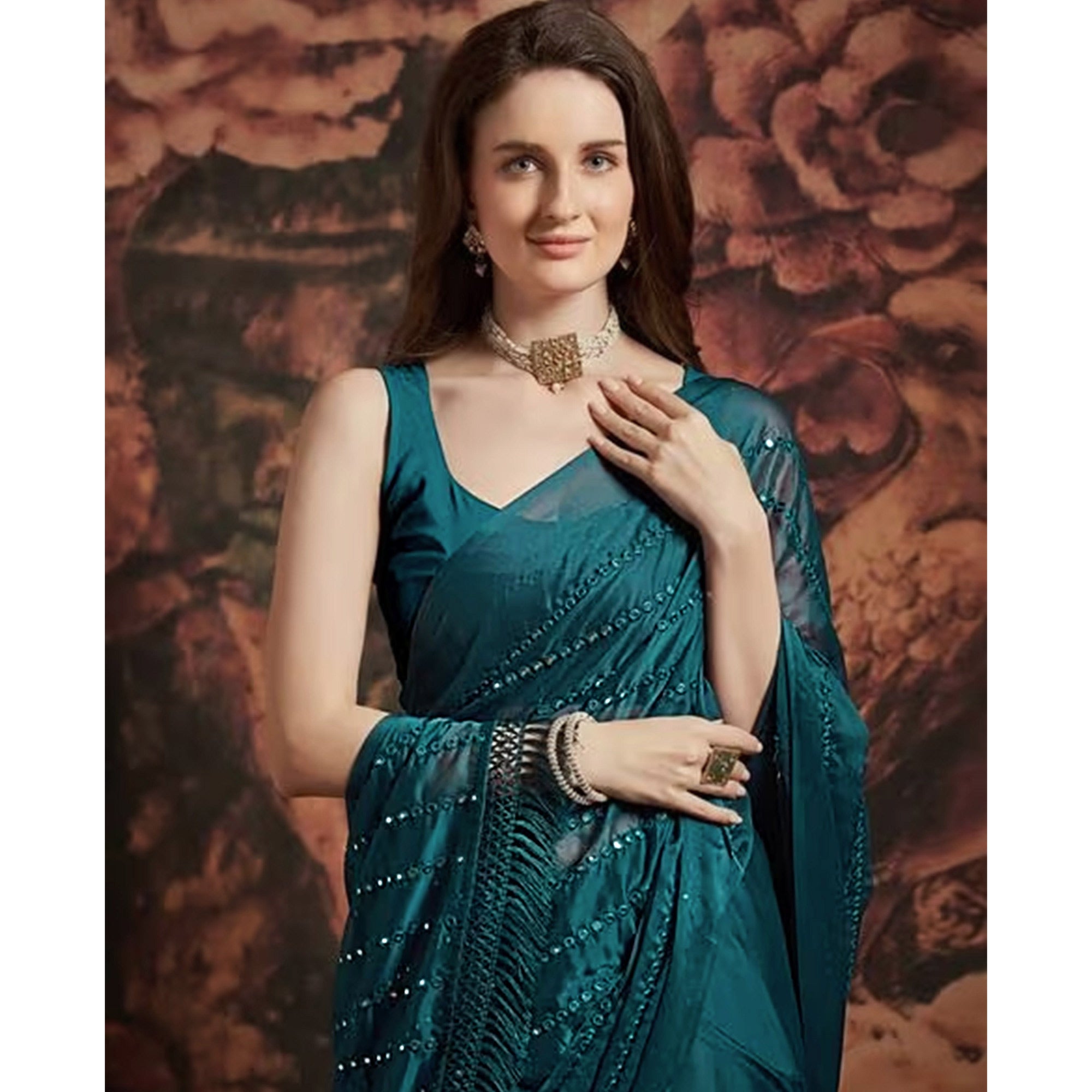 Morpich Embroidered Art Silk Saree