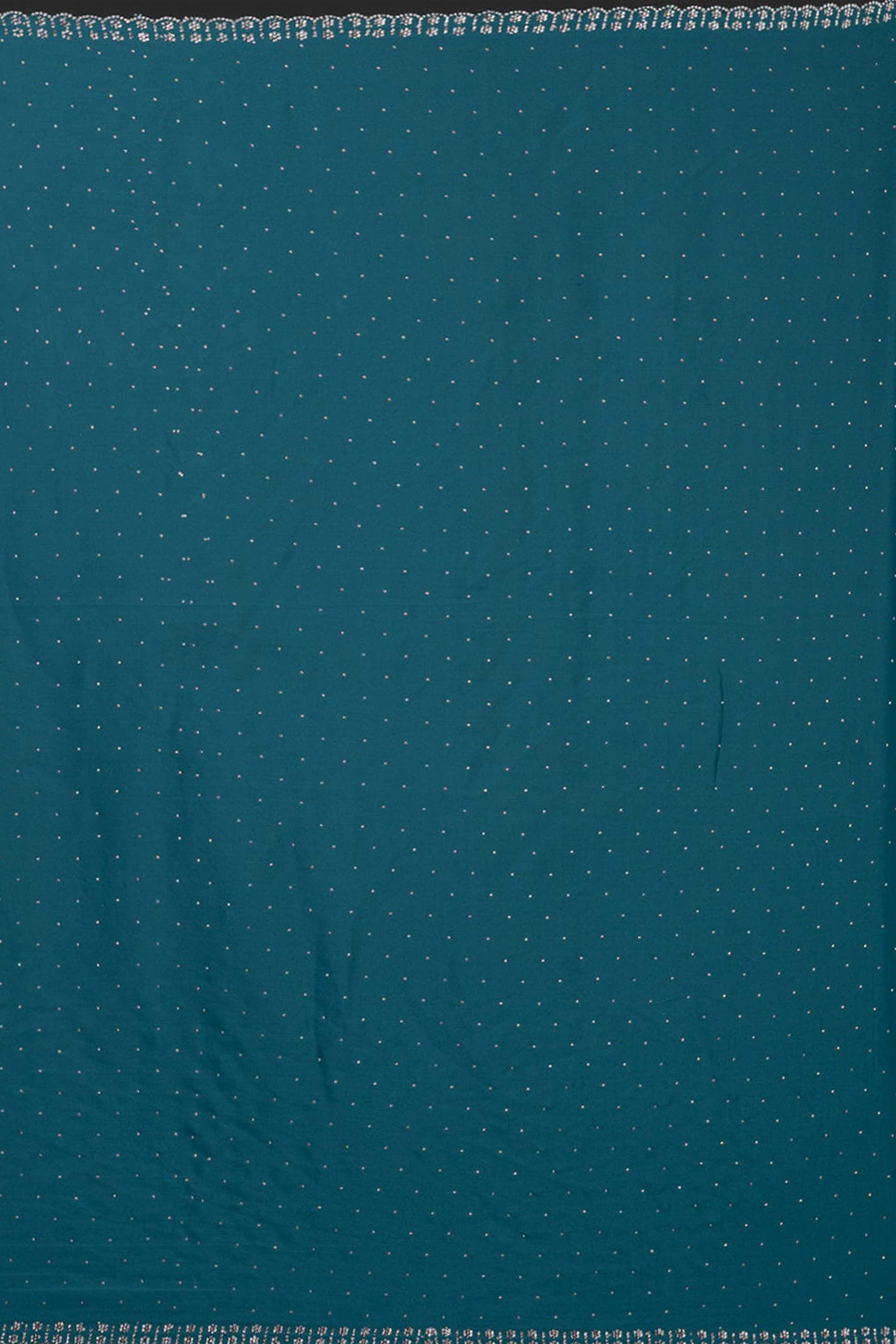 Teal Swarovski Work Embellished Satin Saree