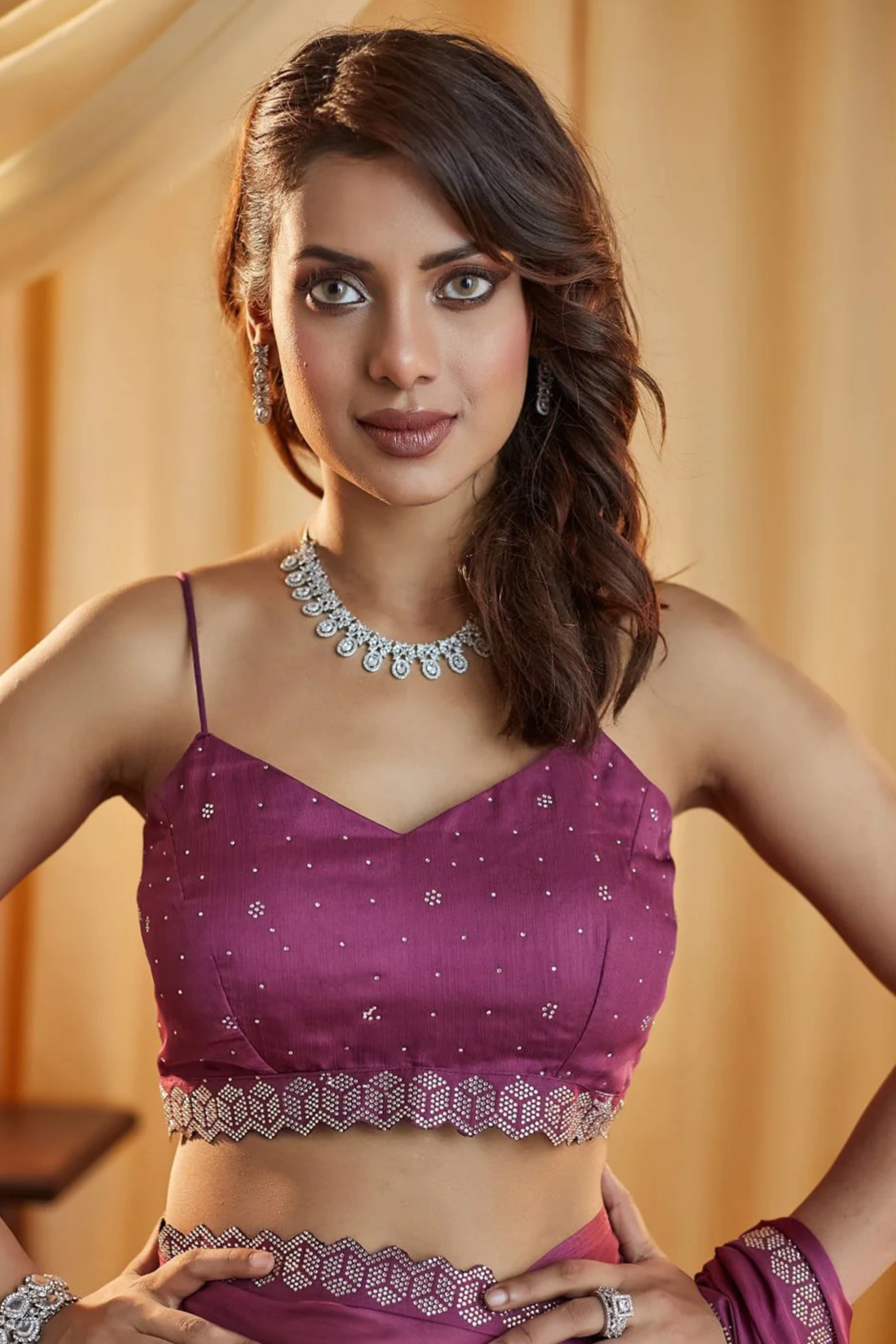 Partywear Mauve Chiffon Saree Adorned with Sparkling Stones