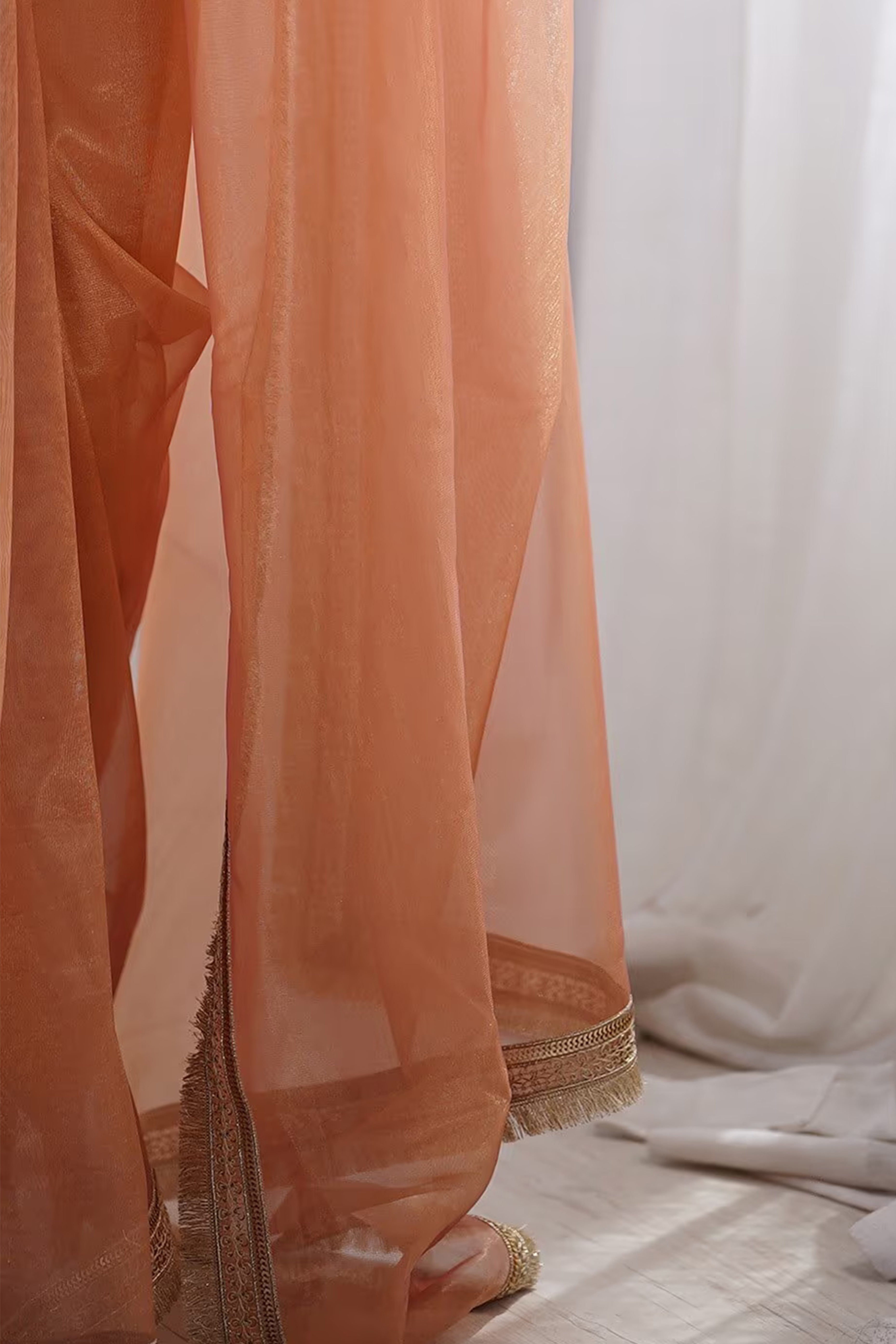 Brown Solid Pattern Net Saree with Refined Lace Work for Parties