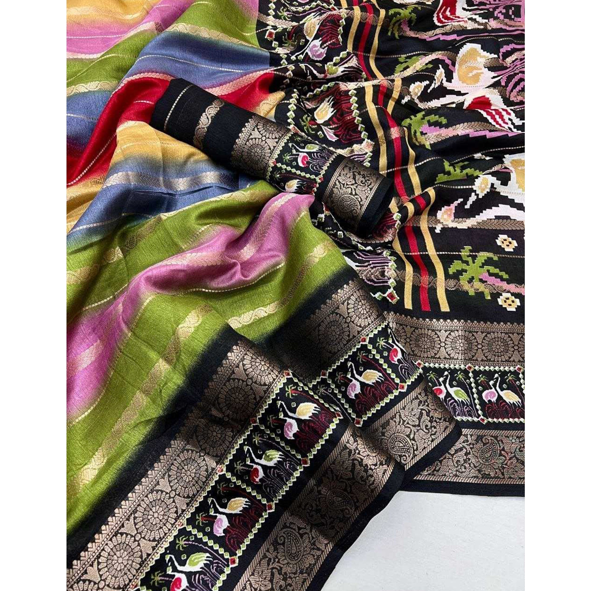 Festive Wear Multicolor Striped Dola Silk Saree with Elegant Zari Weave