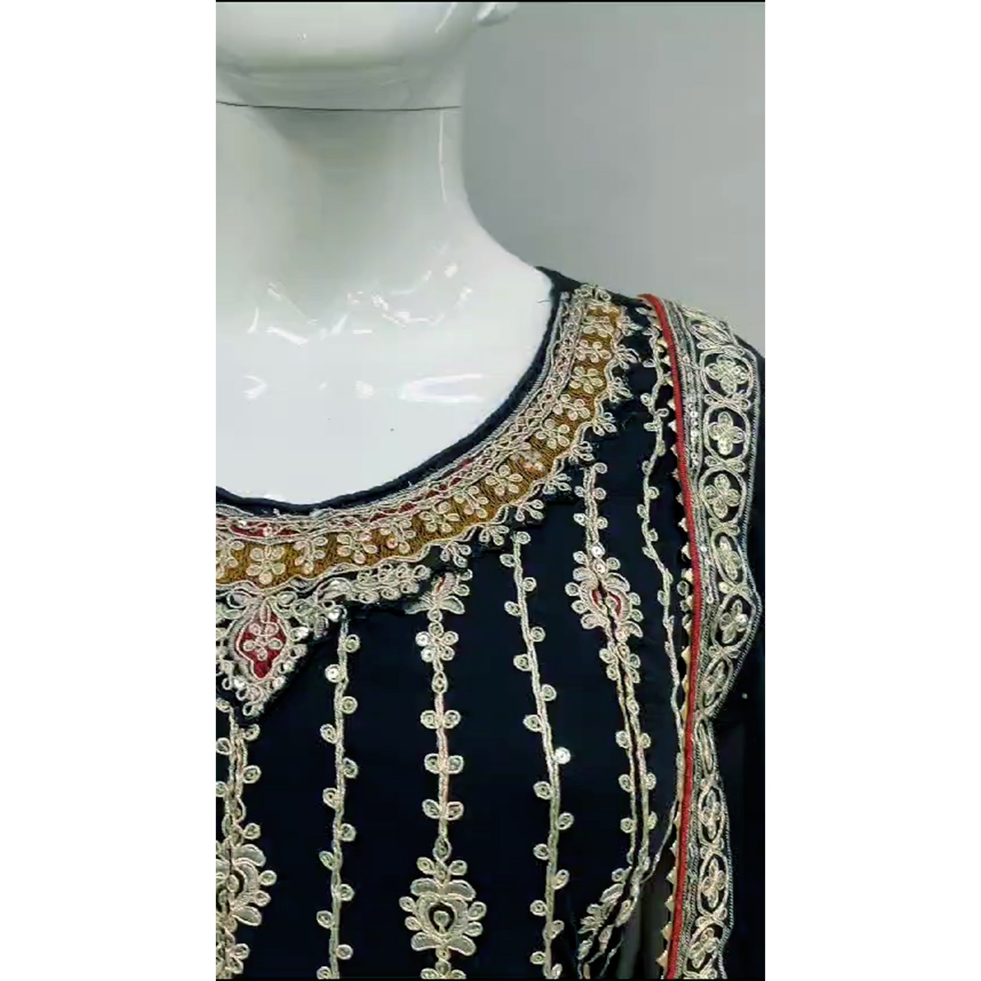 Dark Blue Sequins Embroidered Georgette Semi Stitched Sharara Suit