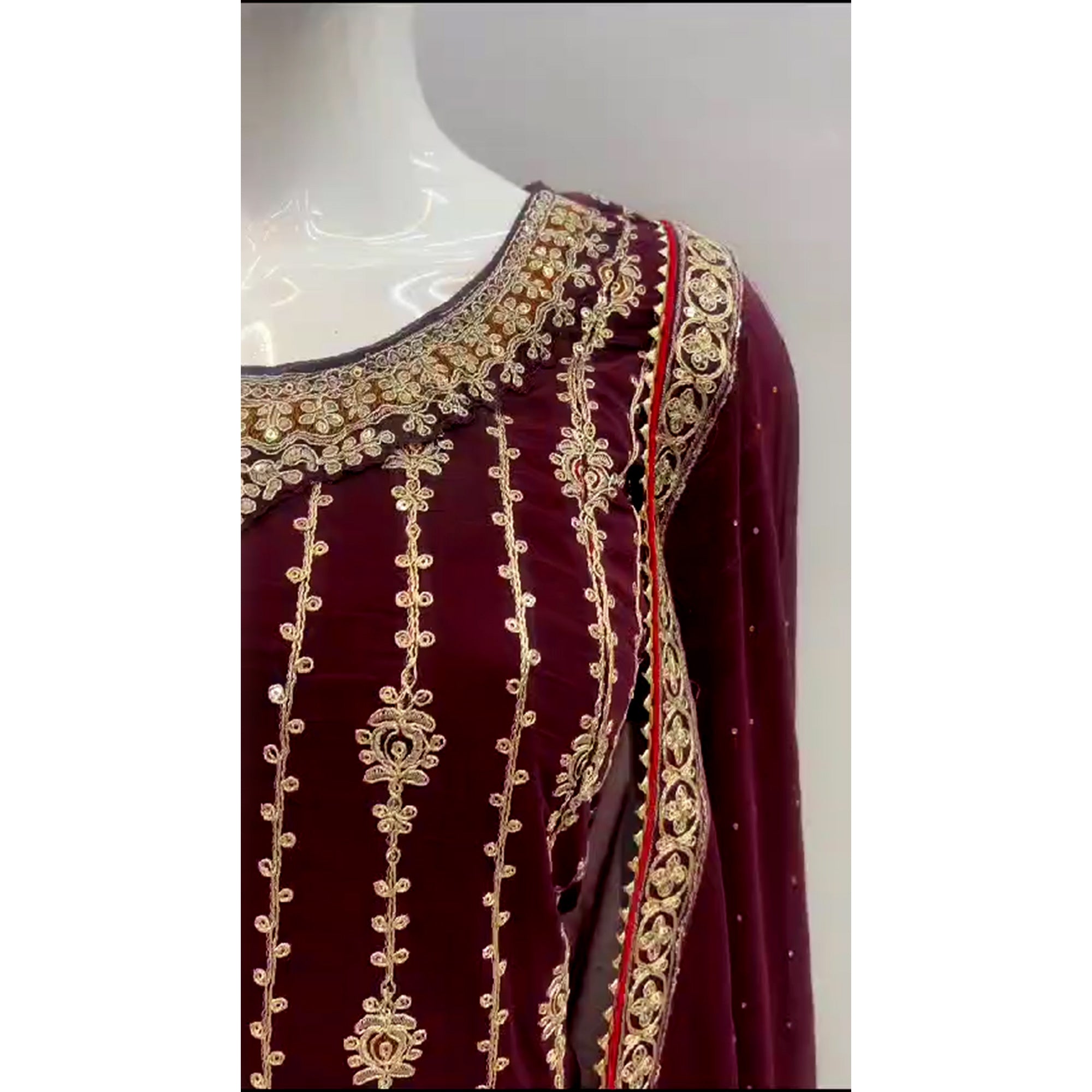 Maroon Sequins Embroidered Georgette Semi Stitched Sharara Suit