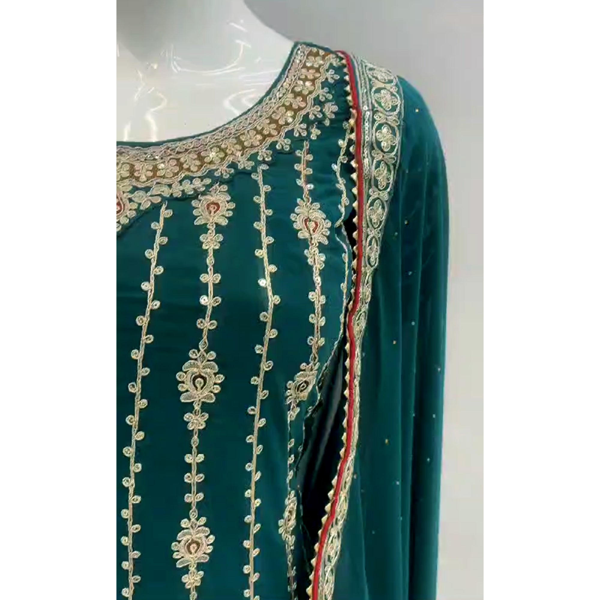 Rama Green Sequins Embroidered Georgette Semi Stitched Sharara Suit