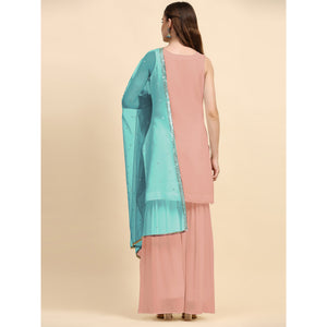 Peach Sequins Embroidered Georgette Semi Stitched Suit
