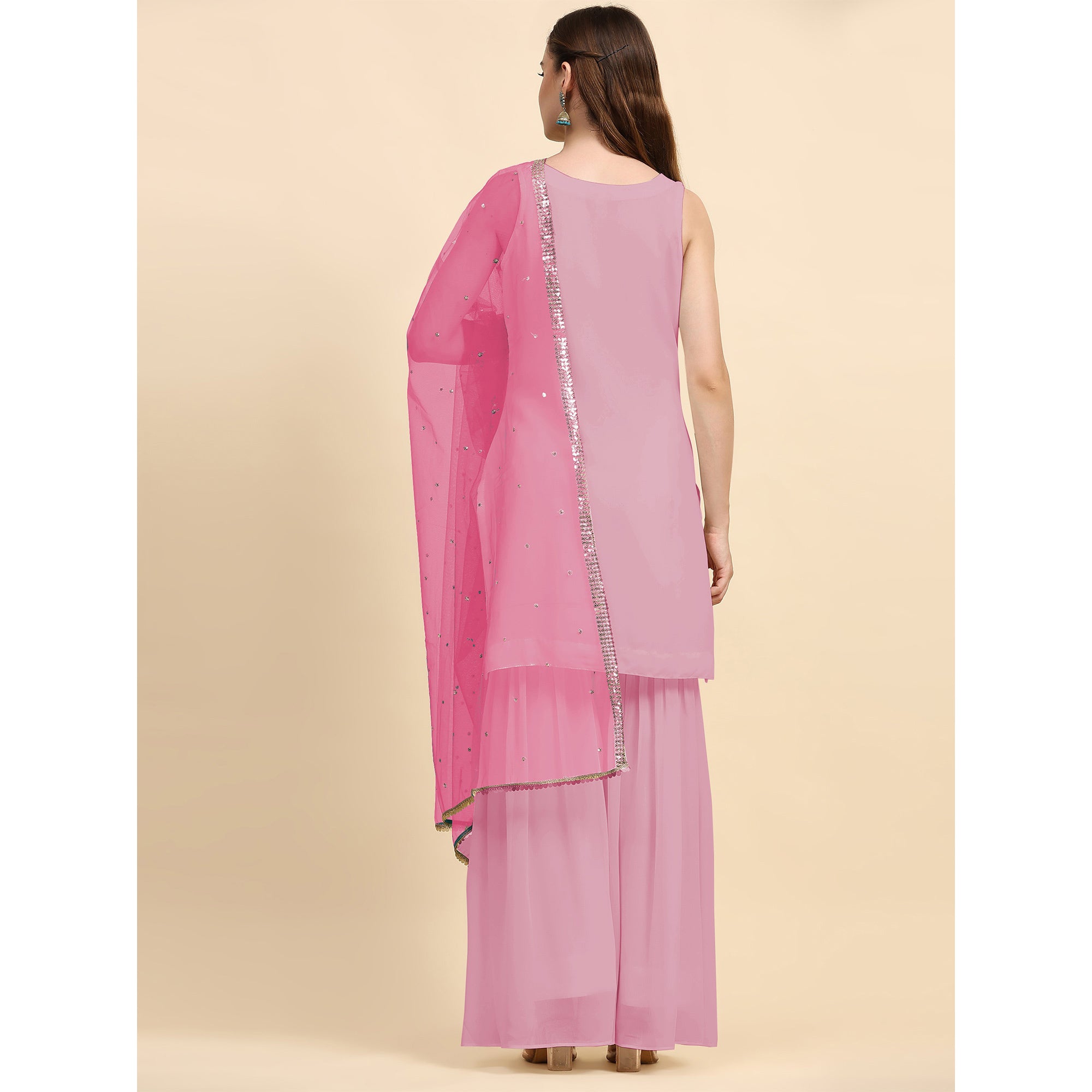 Pink Sequins Embroidered Georgette Semi Stitched Suit