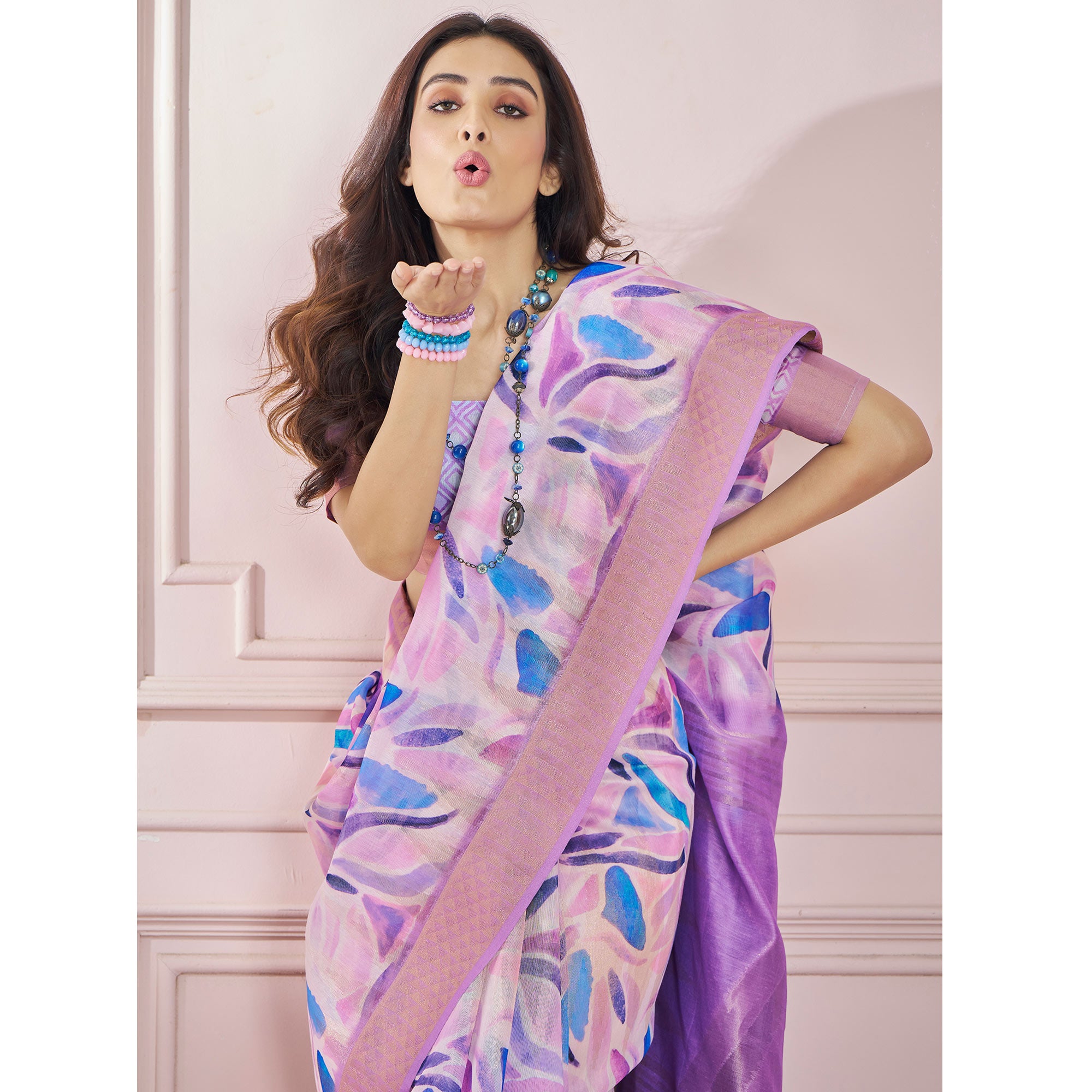 Purple Printed Woven Soft Banarasi Silk Saree