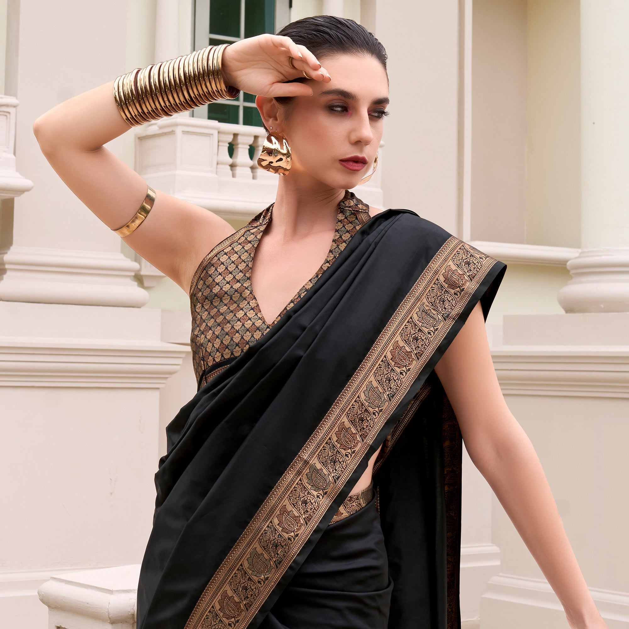 Black Woven Banarasi Silk Saree With Zari Border