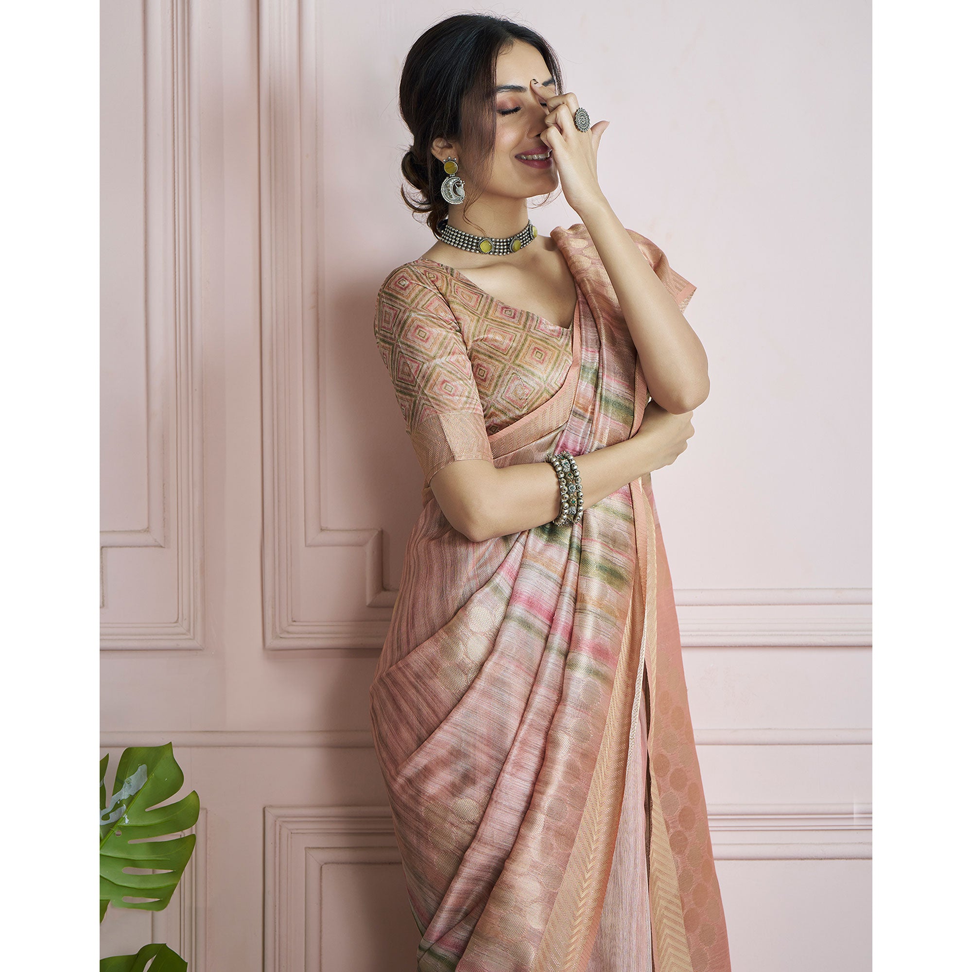 Peach Woven Cotton Silk Saree