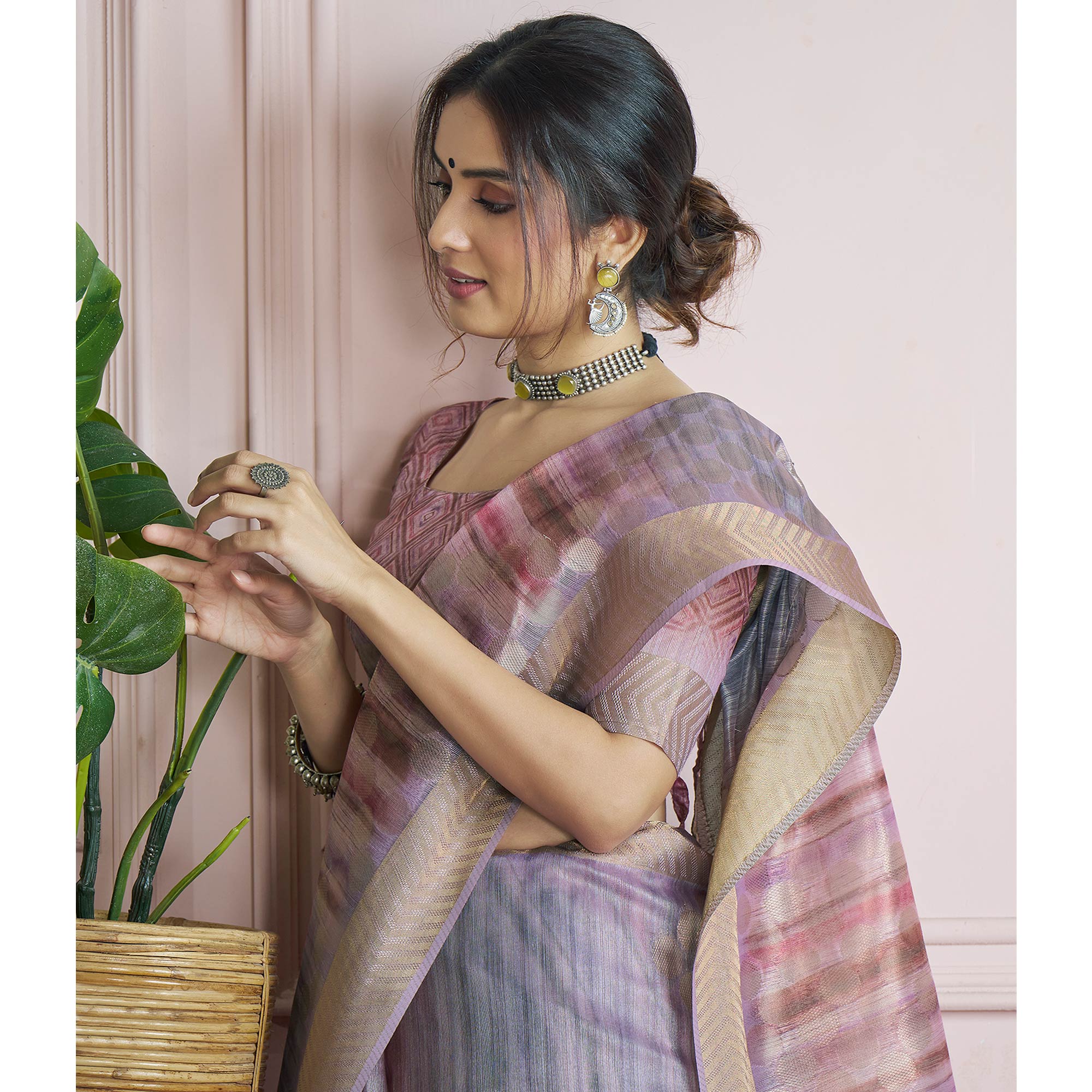 Lavender Woven Cotton Silk Saree