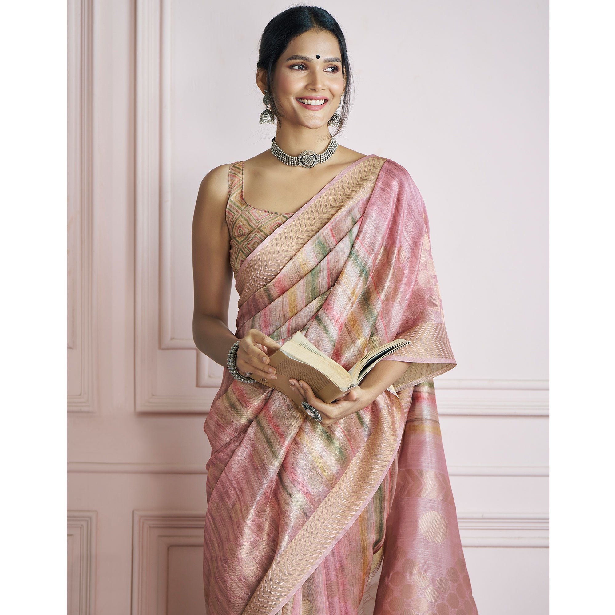 Pink Woven Cotton Silk Saree