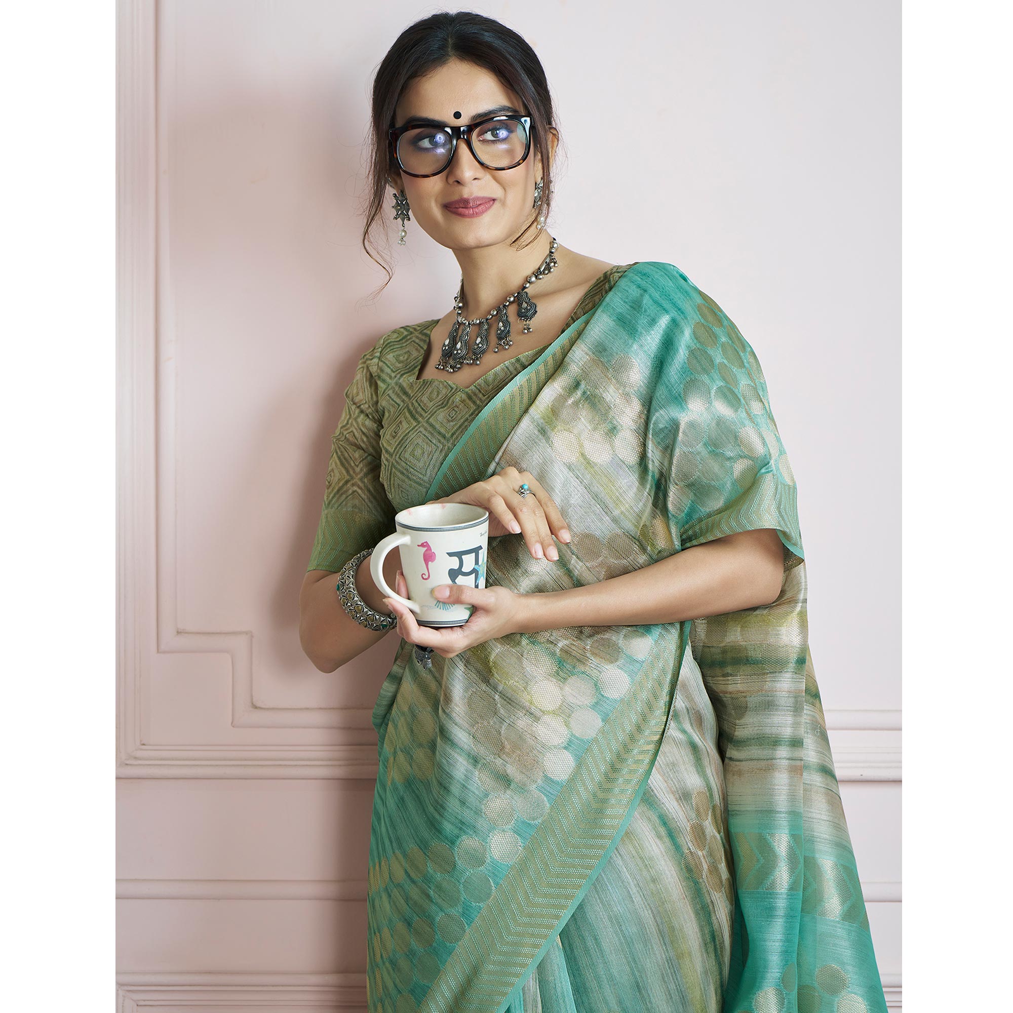 Sea Green Woven Cotton Silk Saree