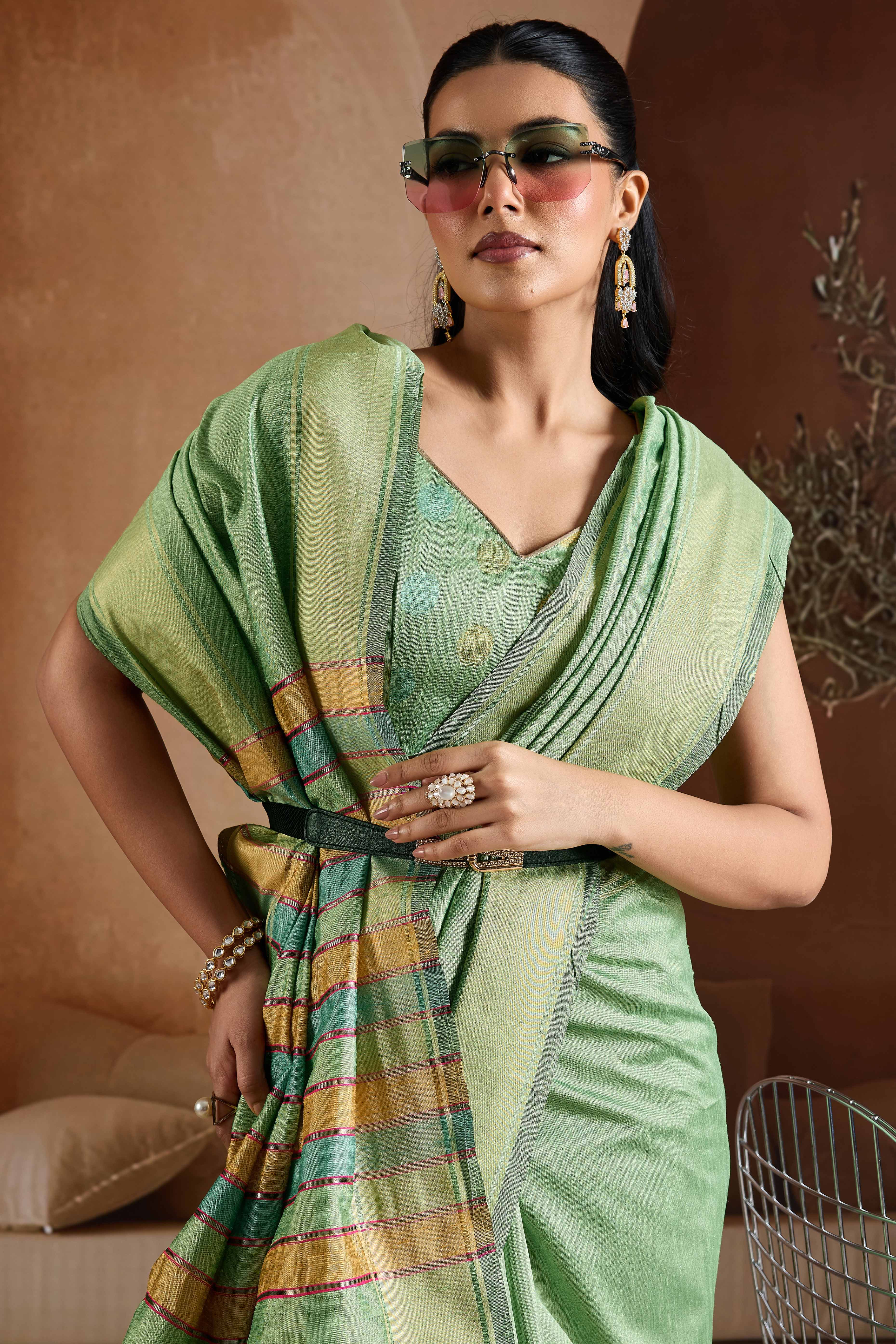 Graceful Green Zari Woven Bhagalpuri Silk Saree Accented With Tassel Pallu