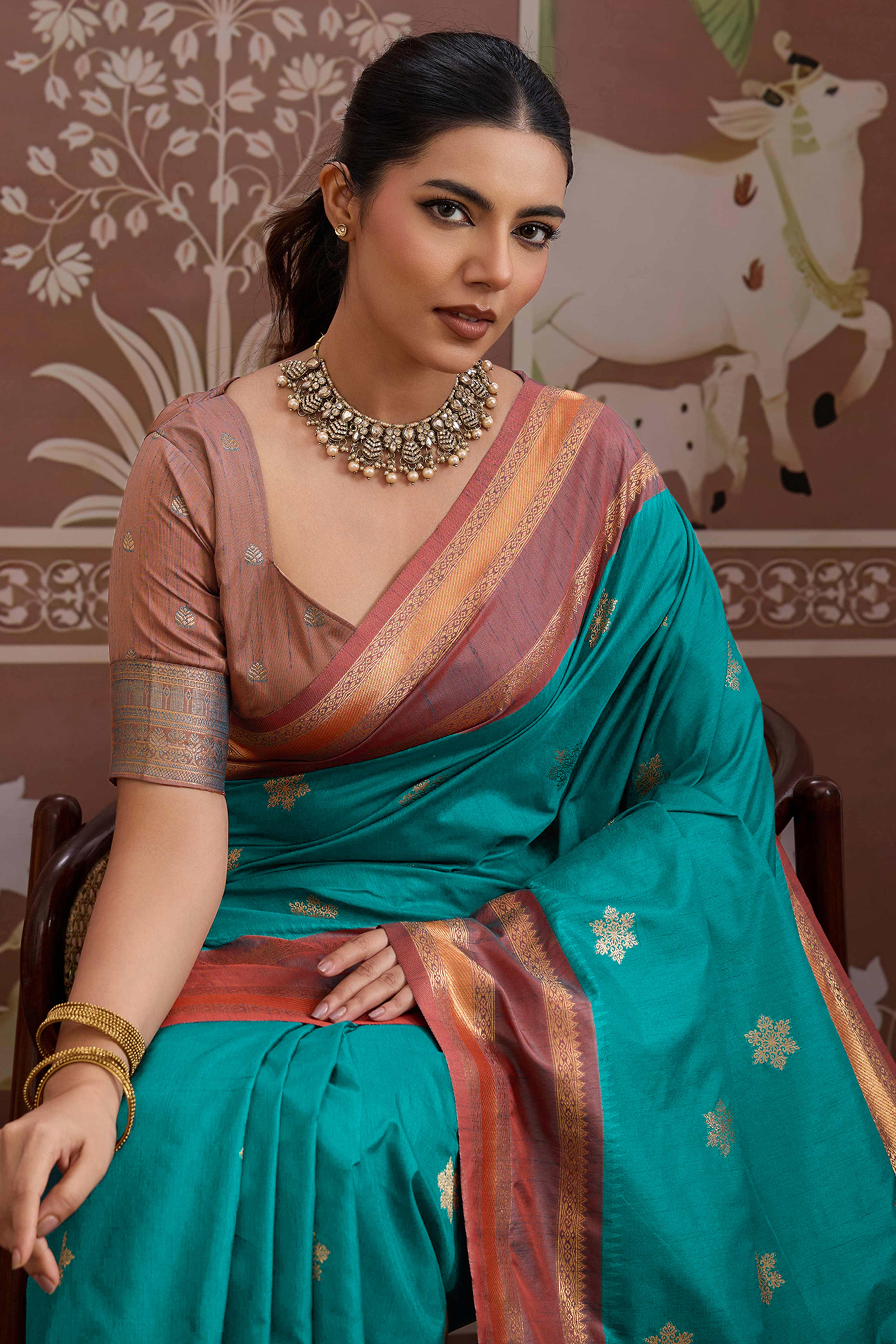 Luxury Style Morpich Green Saree in Silk Blend with Intricate Zari Work