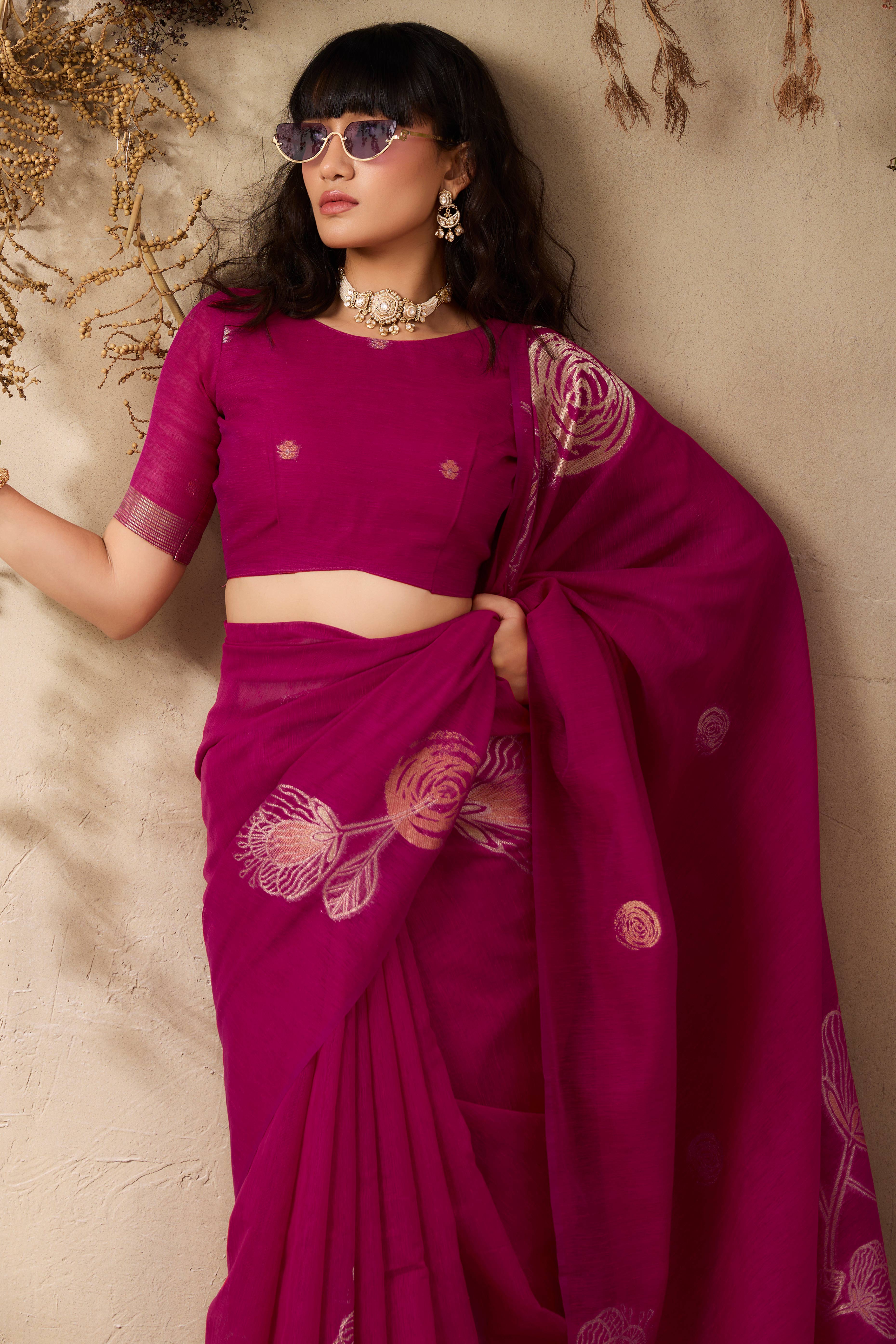 Pink Heritage Munga Art Silk Saree Highlighted with Fine Zari Weaving