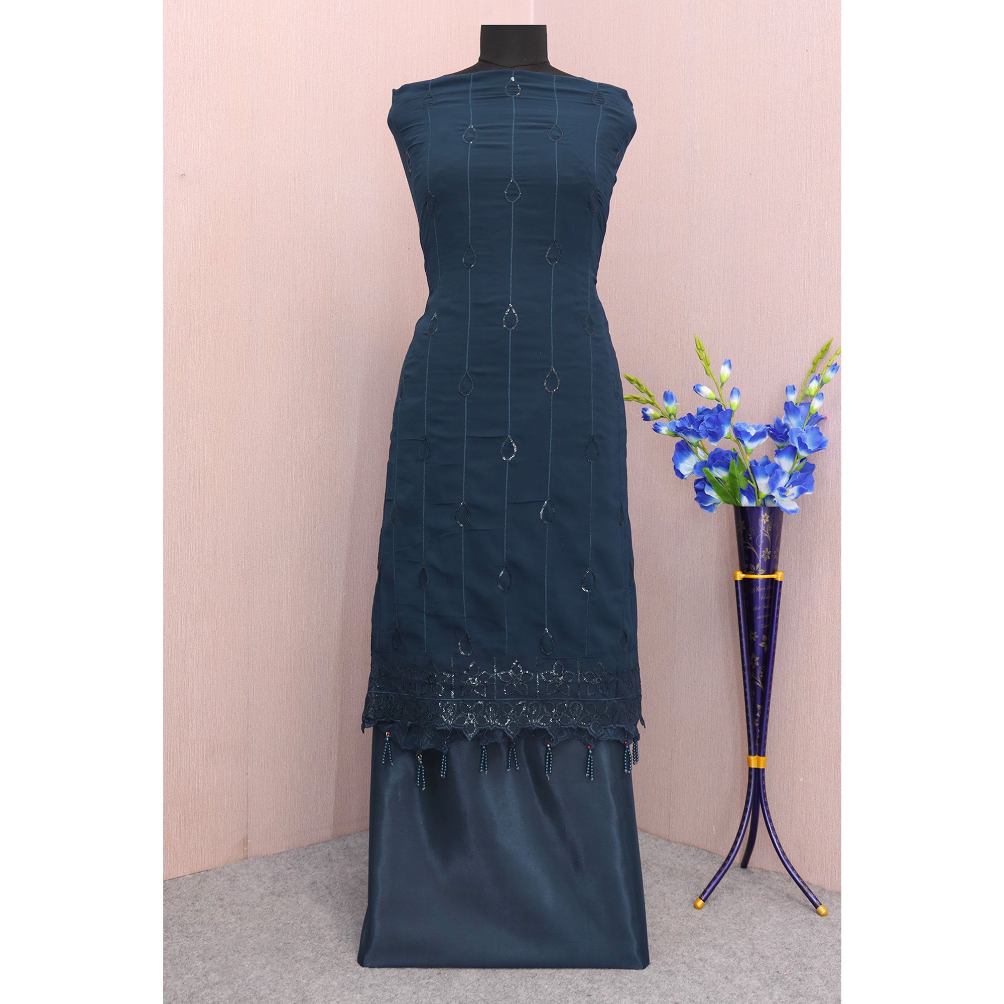 Blue Embroidered Georgette Semi Stitched Pakistani Suit