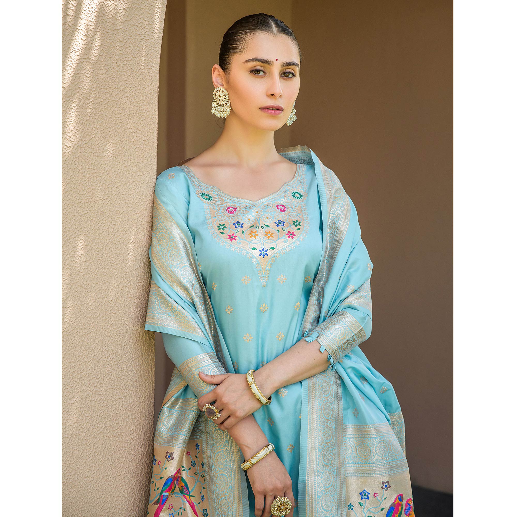 NY 407 Elegant Banarasi Silk with paithani border and 3/4th sleeves main image 0