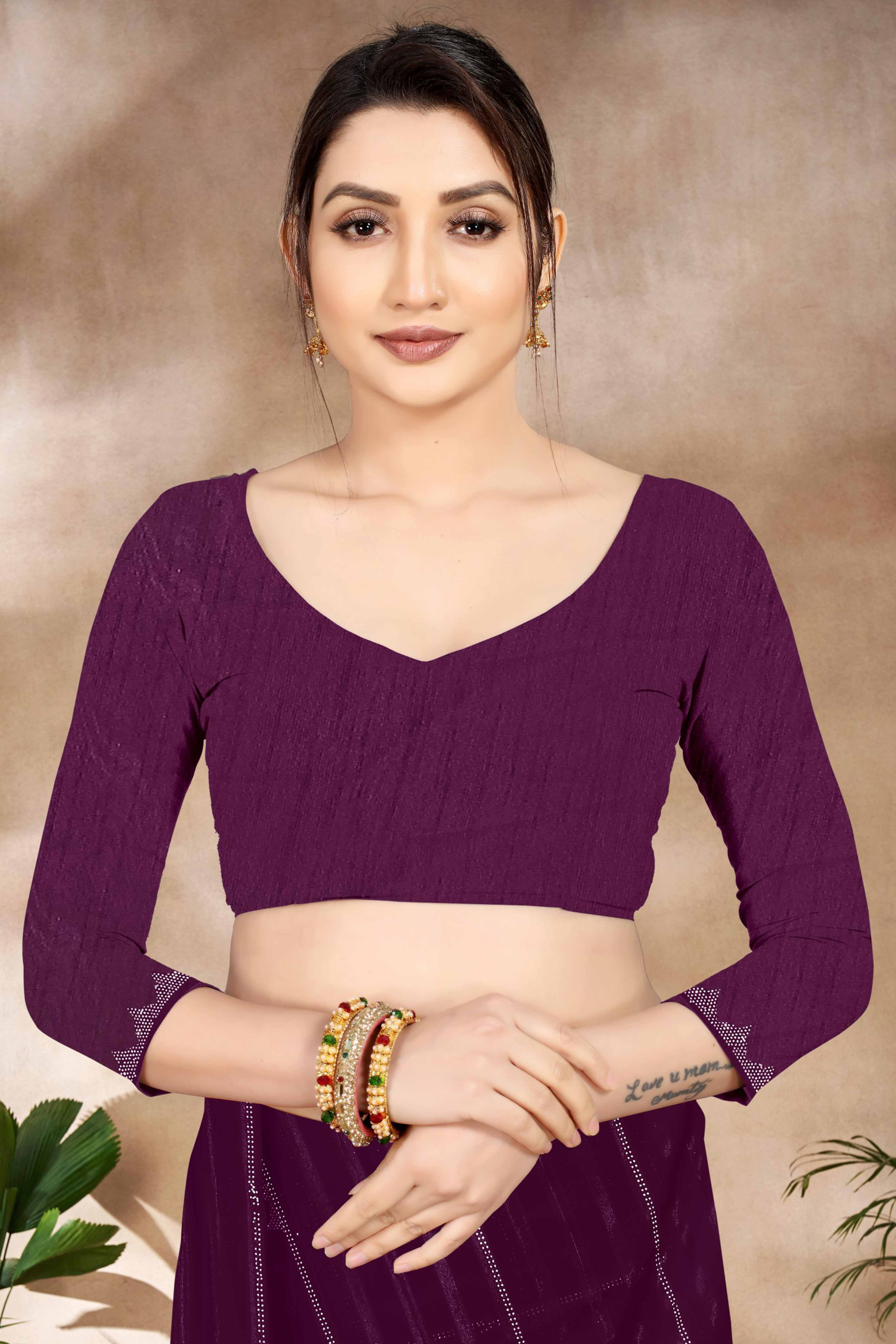 Purple Chiffon Party Saree Featuring Delicate Stone Embellishments