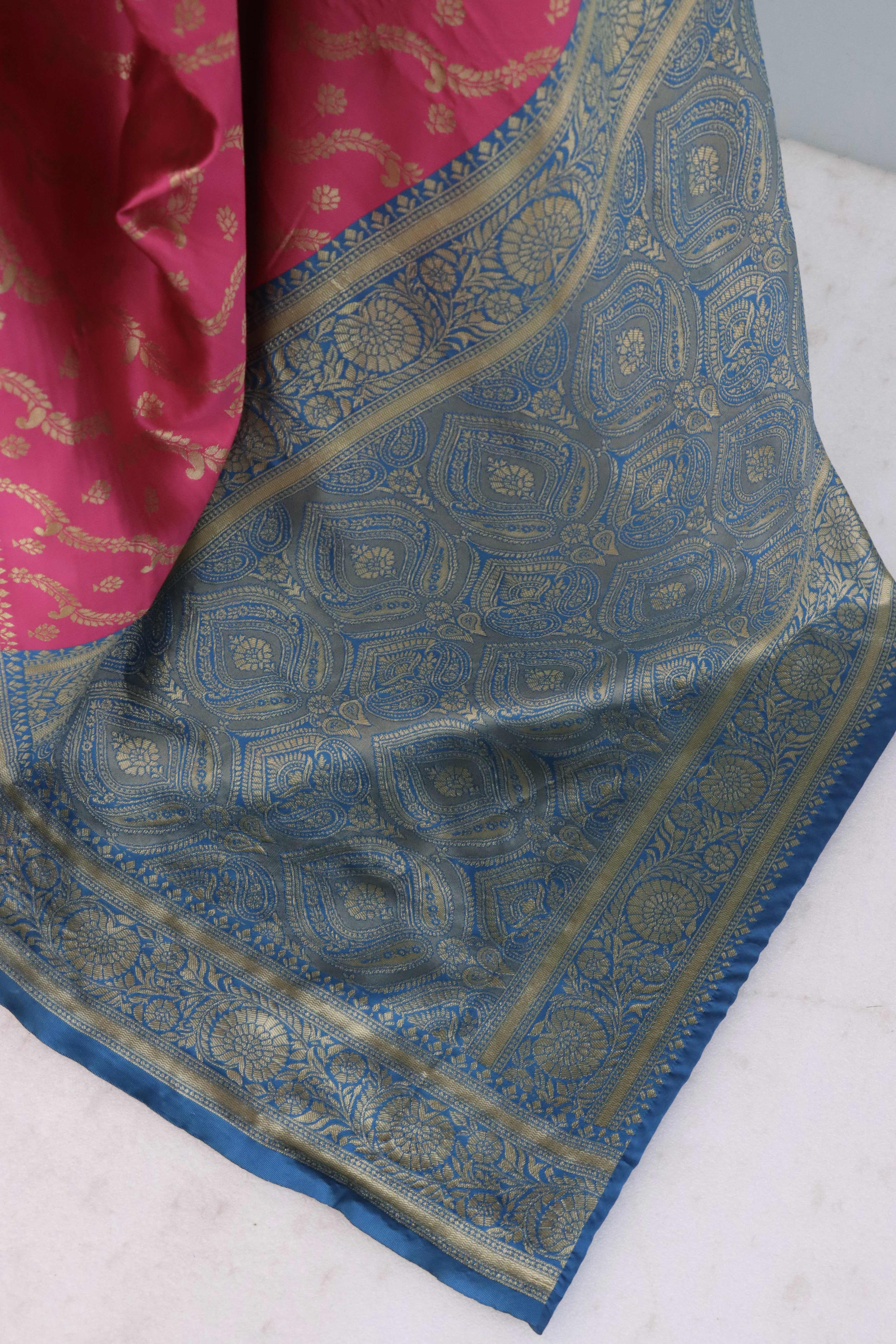 Graceful Pink Banarasi Silk Saree Featuring Intricate Floral Zari Weaving Work