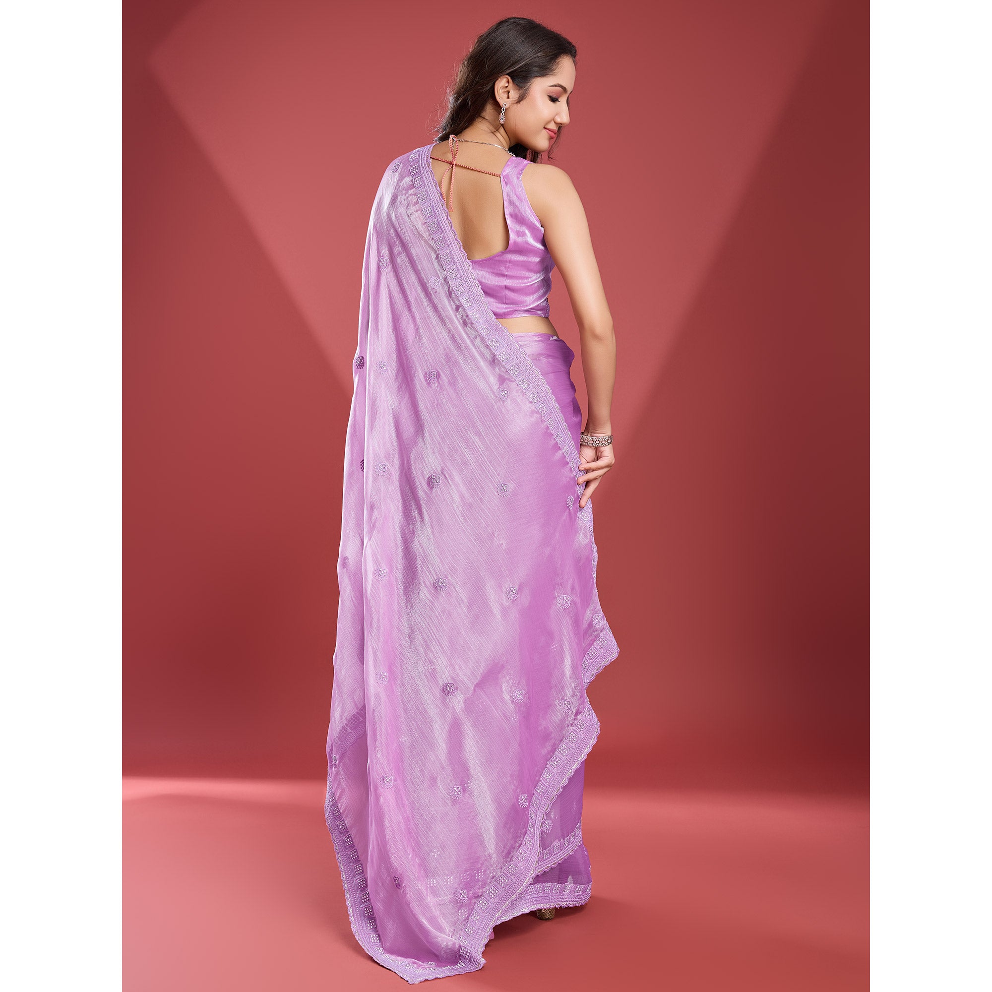 Light Purple Embroidered Work Tissue Saree