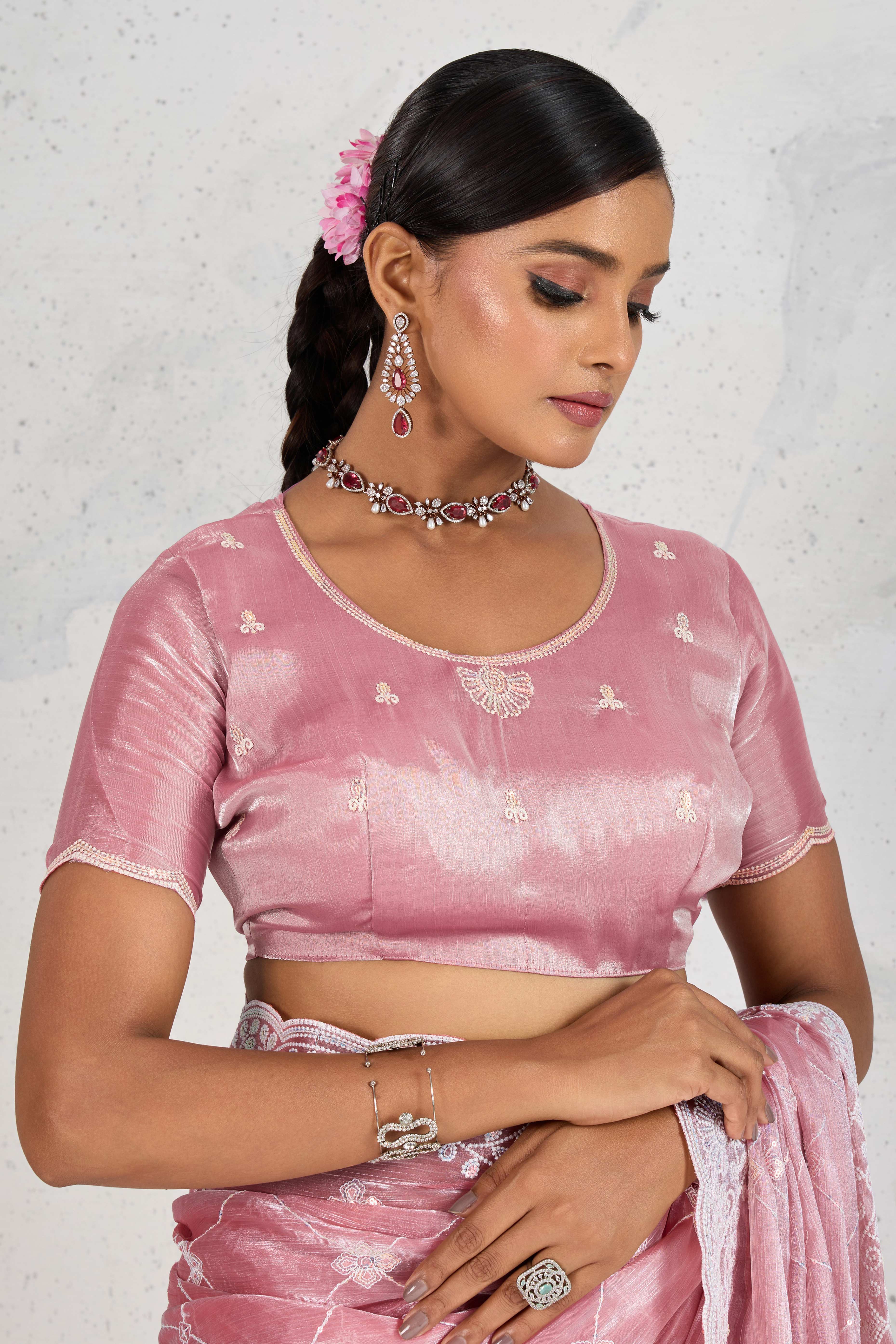 Pink Silk Saree with Dazzling Sequin Embroidery
