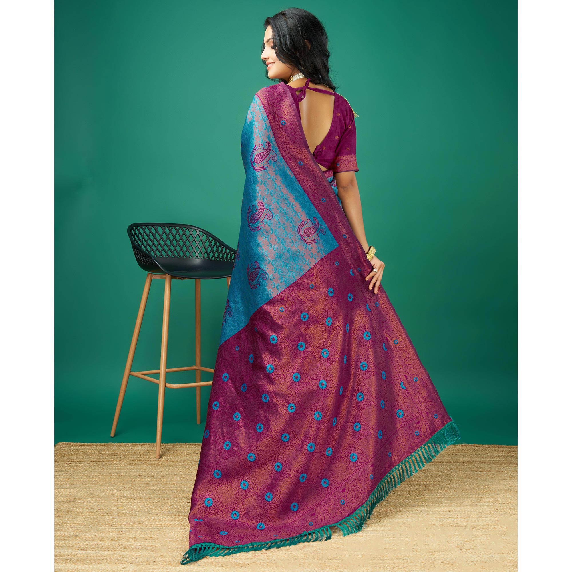 Blue Zari Woven Banarasi Silk Saree With Tassels