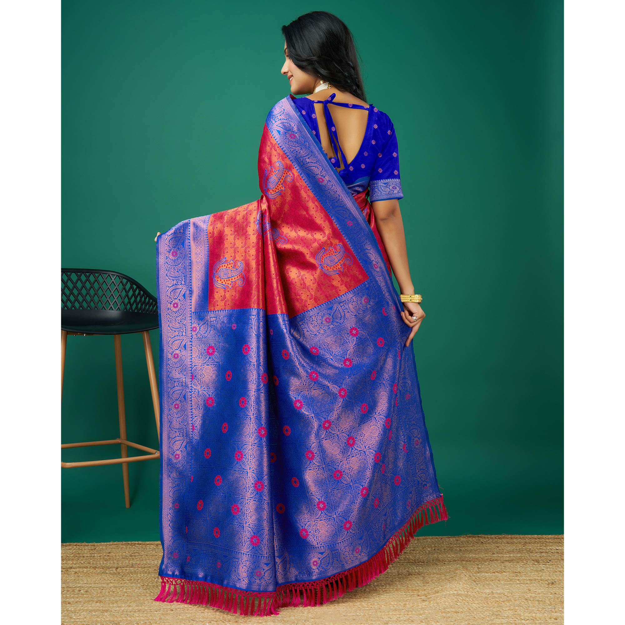 Rani Pink Zari Woven Banarasi Silk Saree With Tassels