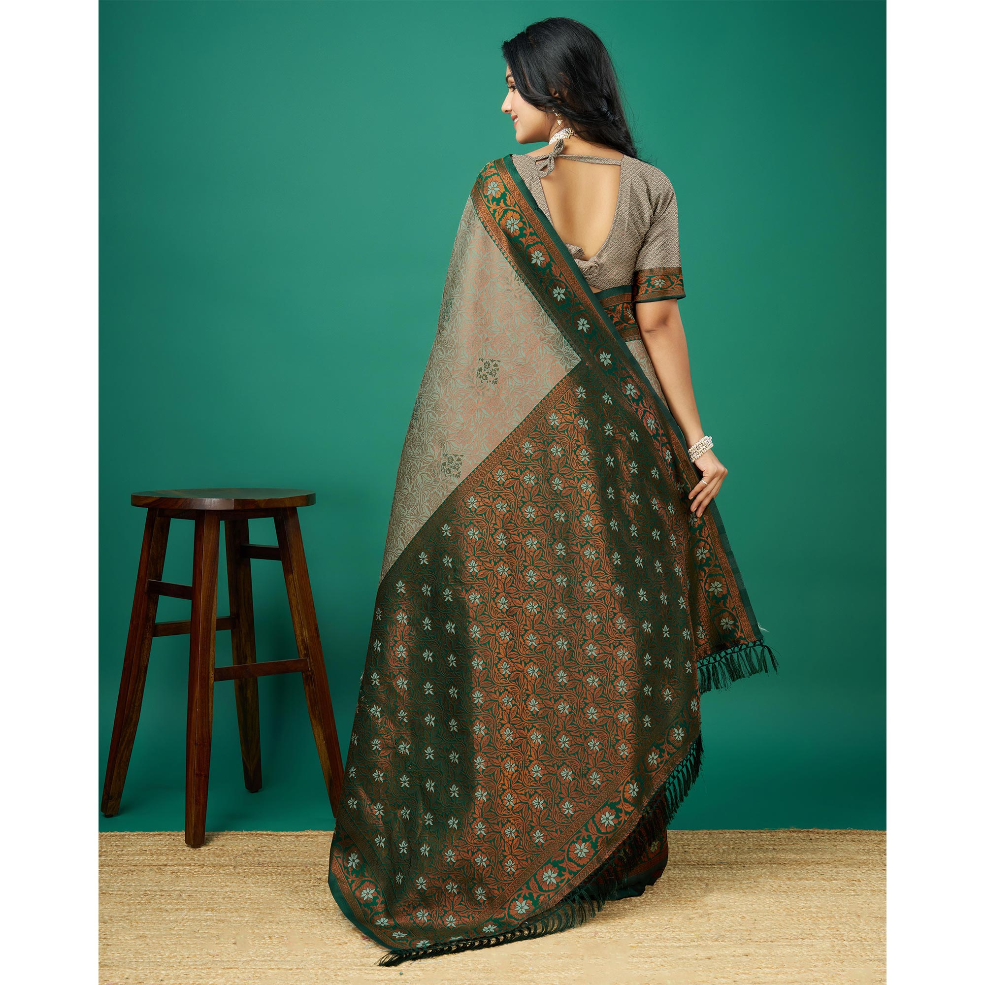 Pista Green Zari Woven Banarasi Silk Saree With Tassels