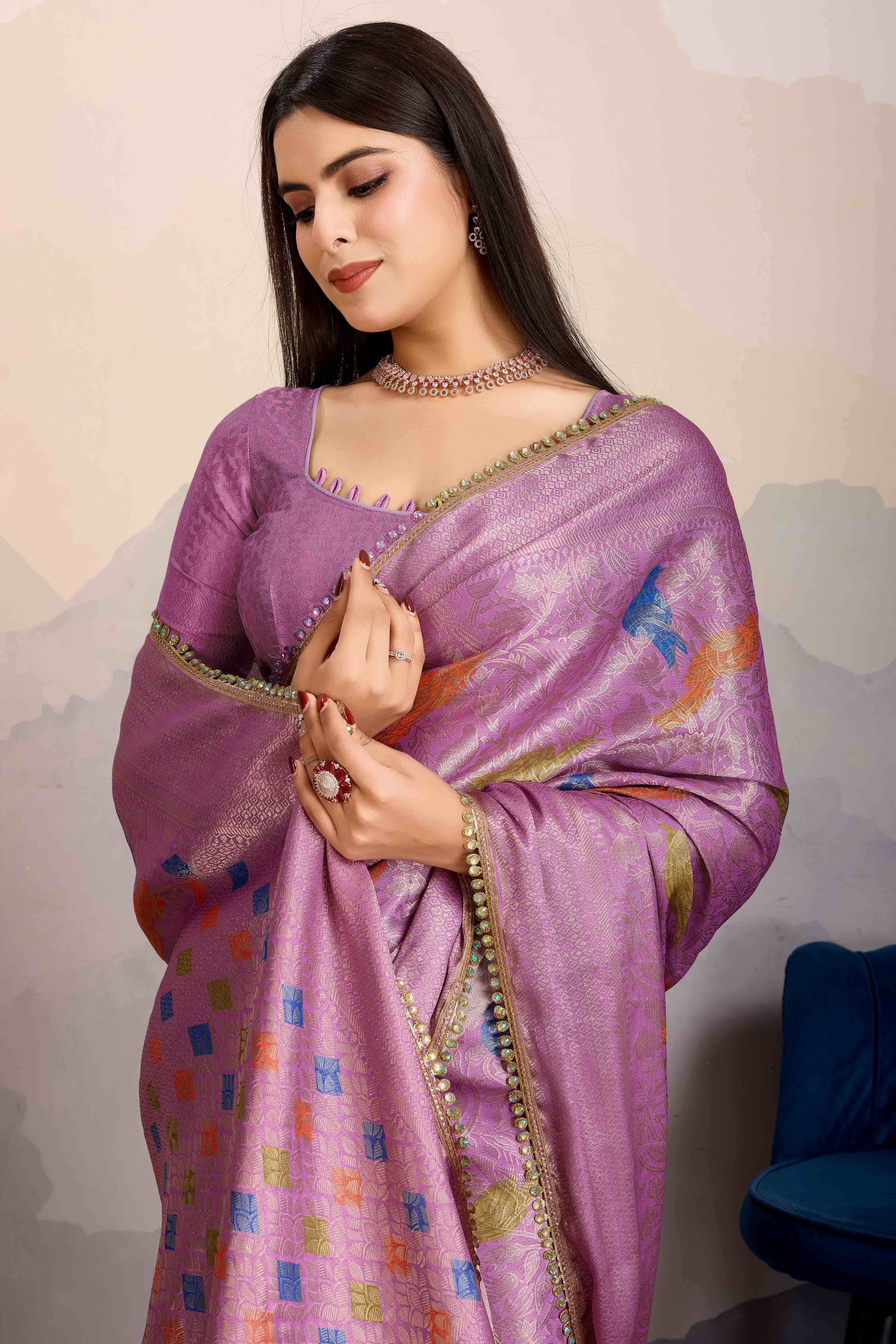 Purple Zari Weaving Mysore Brocade Silk Saree