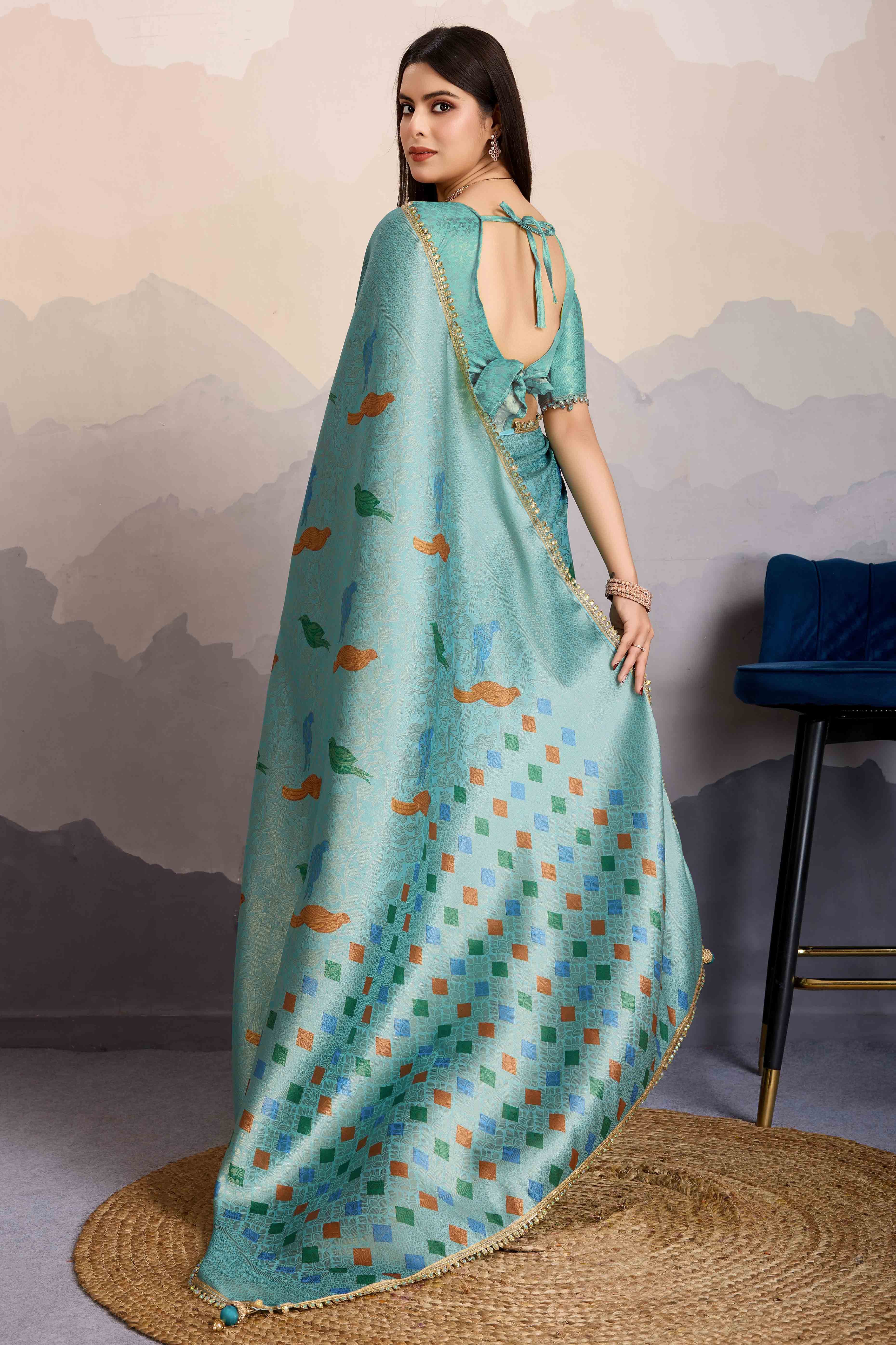 Sea Green Zari Weaving Mysore Brocade Silk Saree