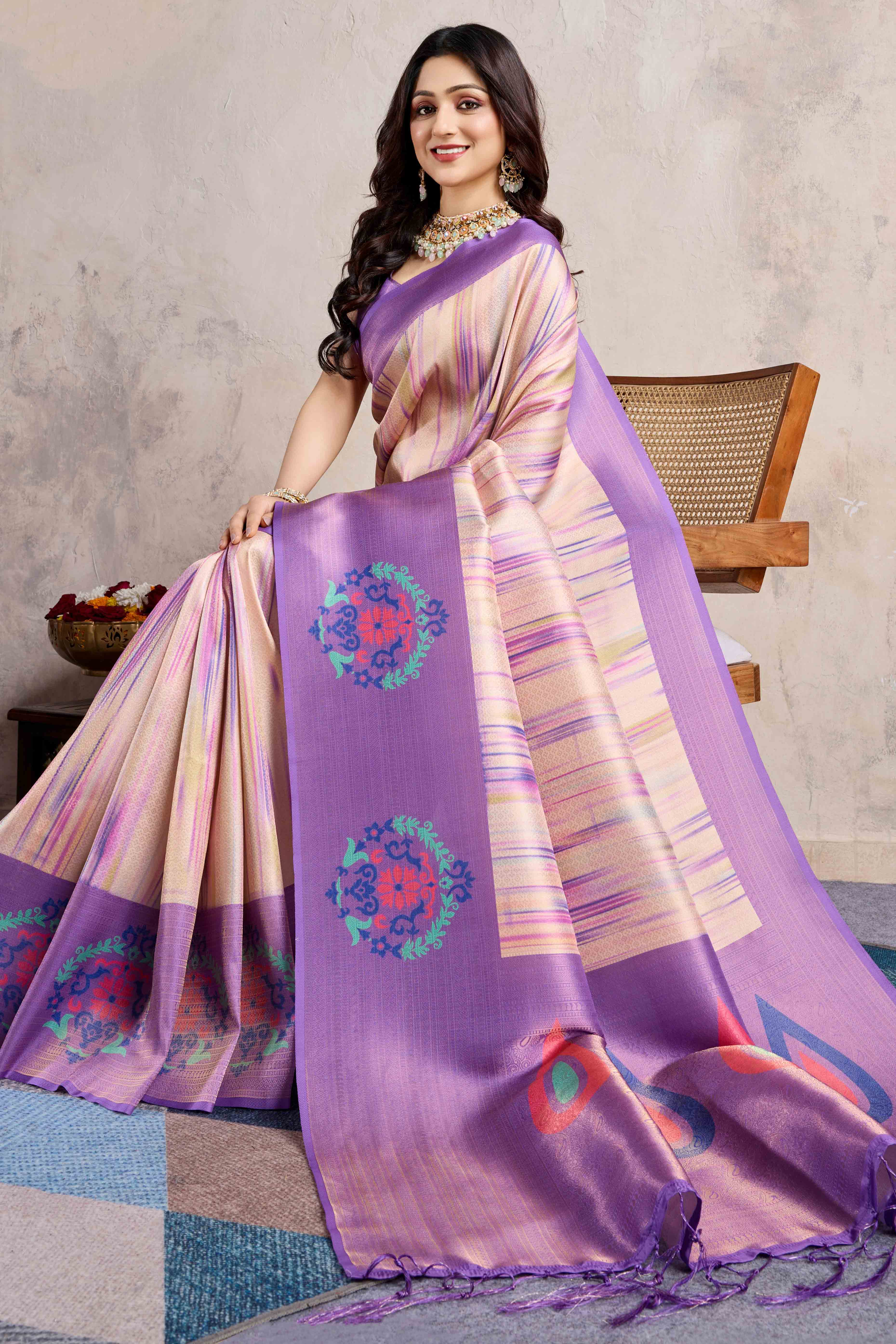 Purple Kanoko Print Weaving Soft Banarasi Silk Saree
