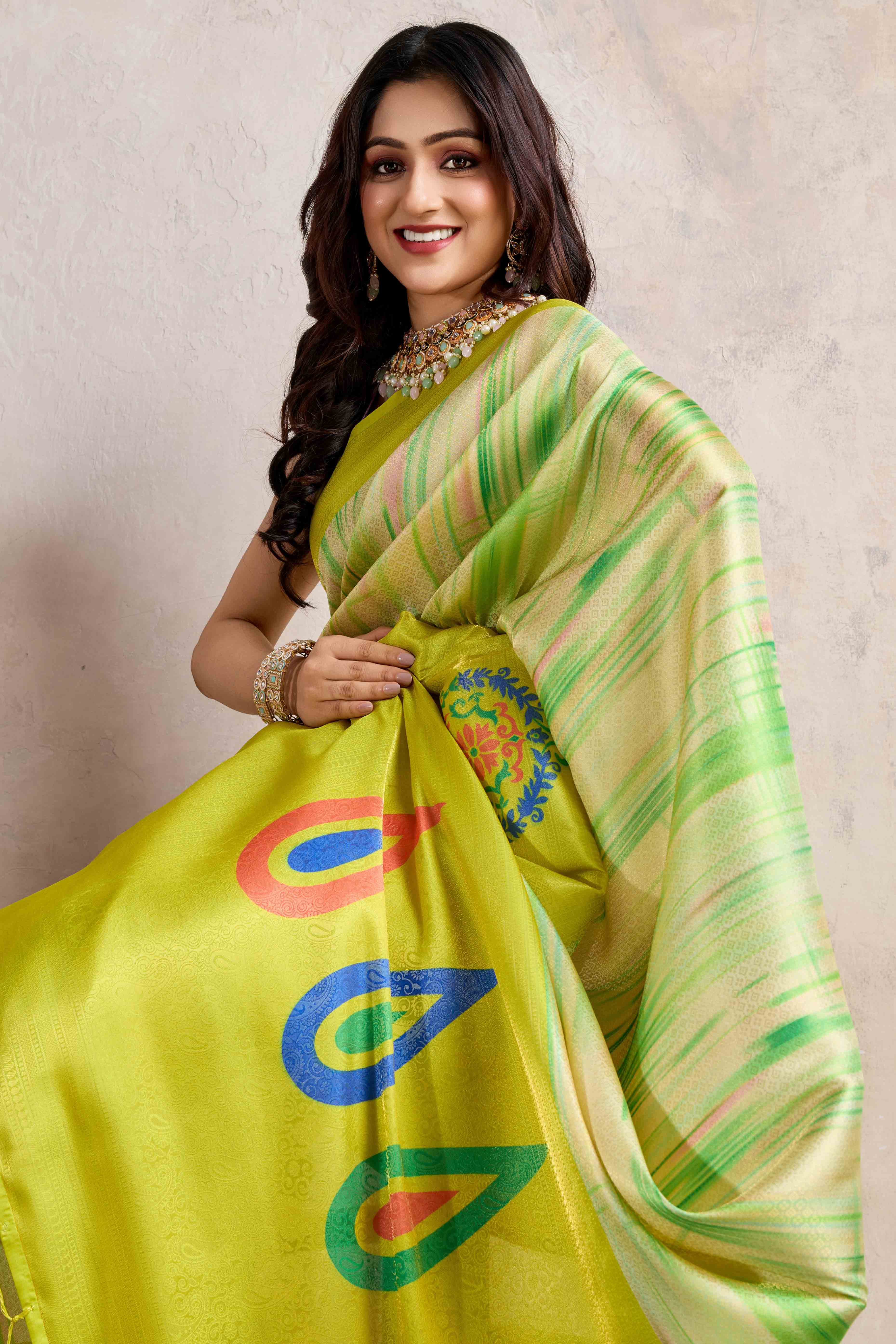 Green Kanoko Print Weaving Soft Banarasi Silk Saree