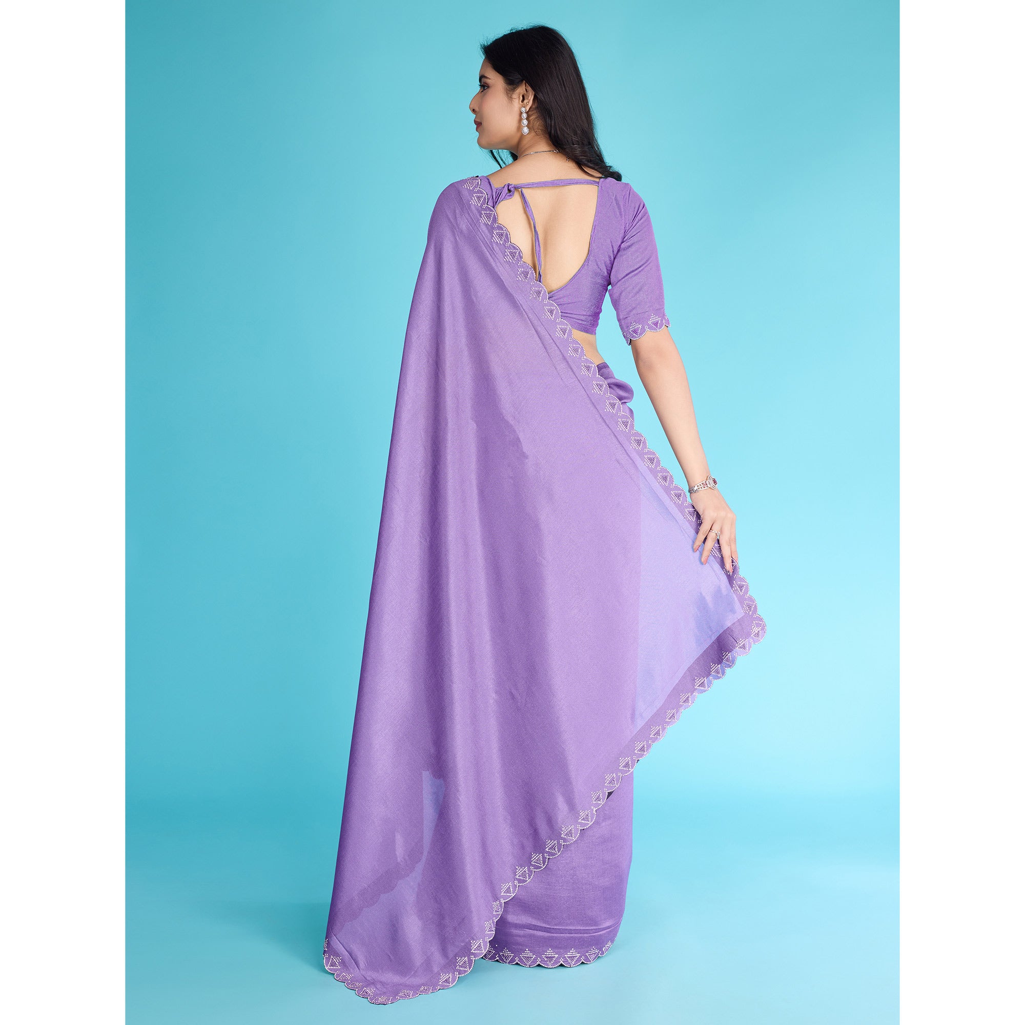 Lavender Solid With Zarkan & Pearl Diamond Lace Khadi Shimmer Saree