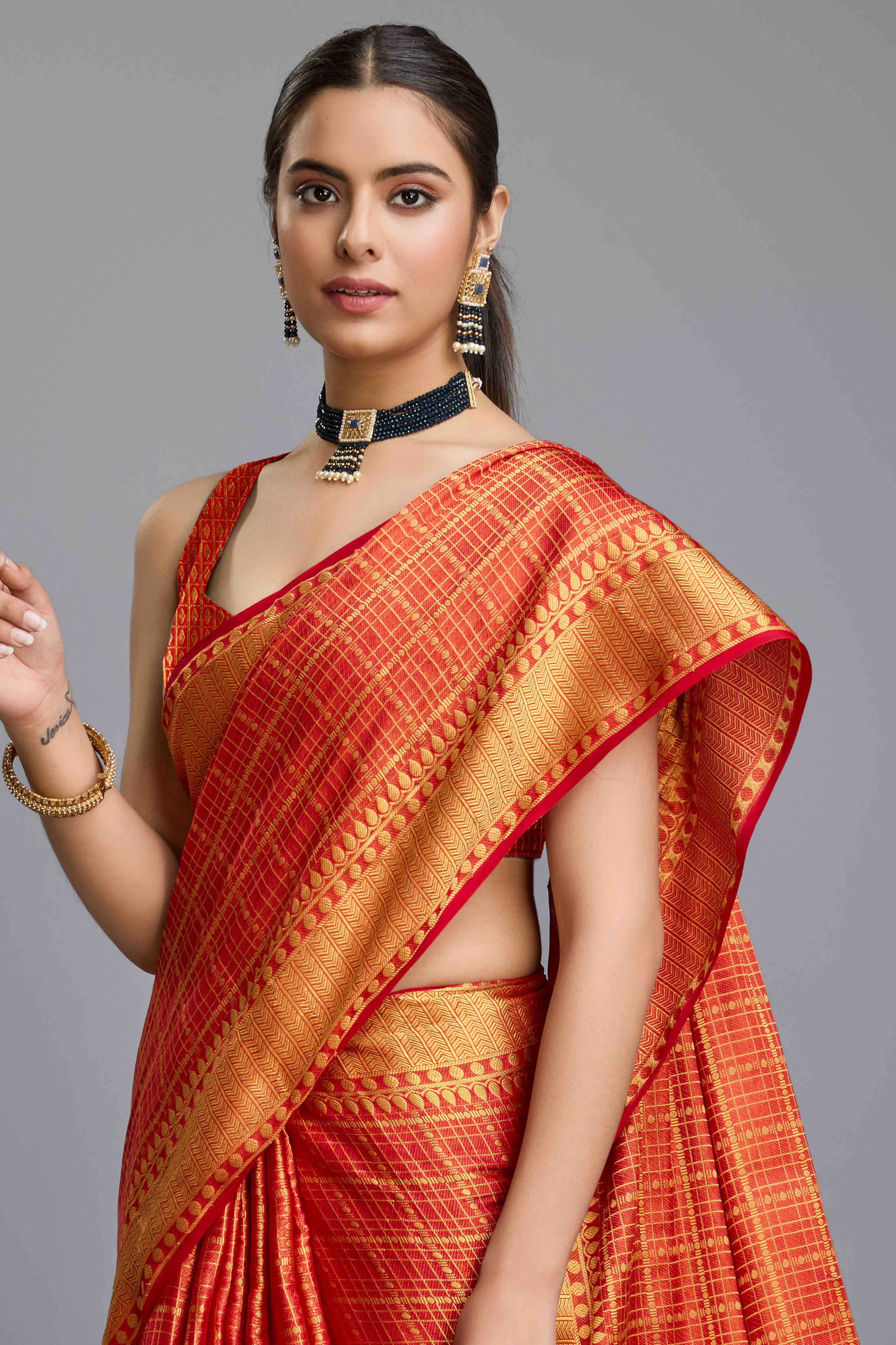 Red Brocade Zari Weaving Mysore Silk Saree