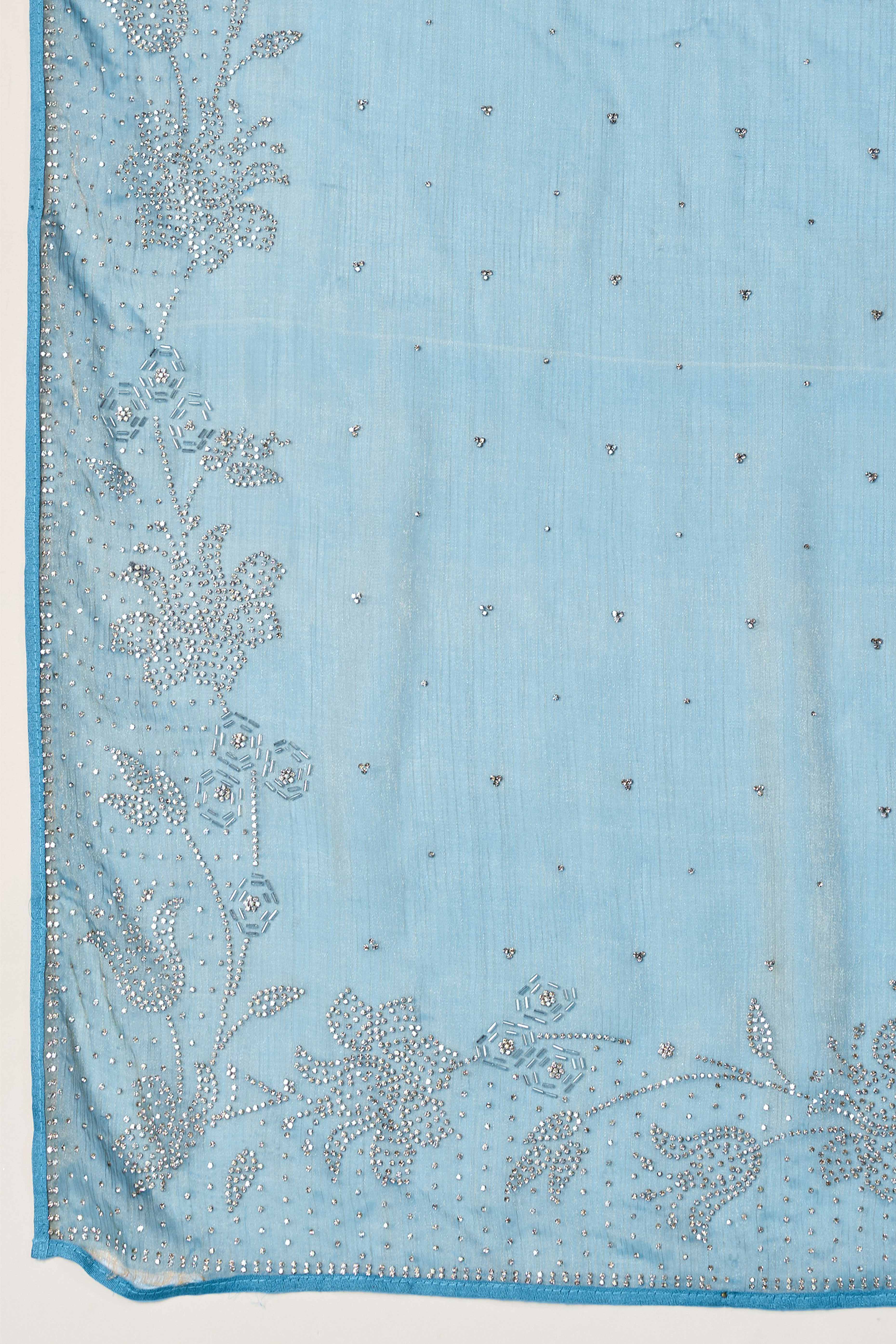 Elegant Party Wear Saree in Blue Chiffon with Stone Embellishment