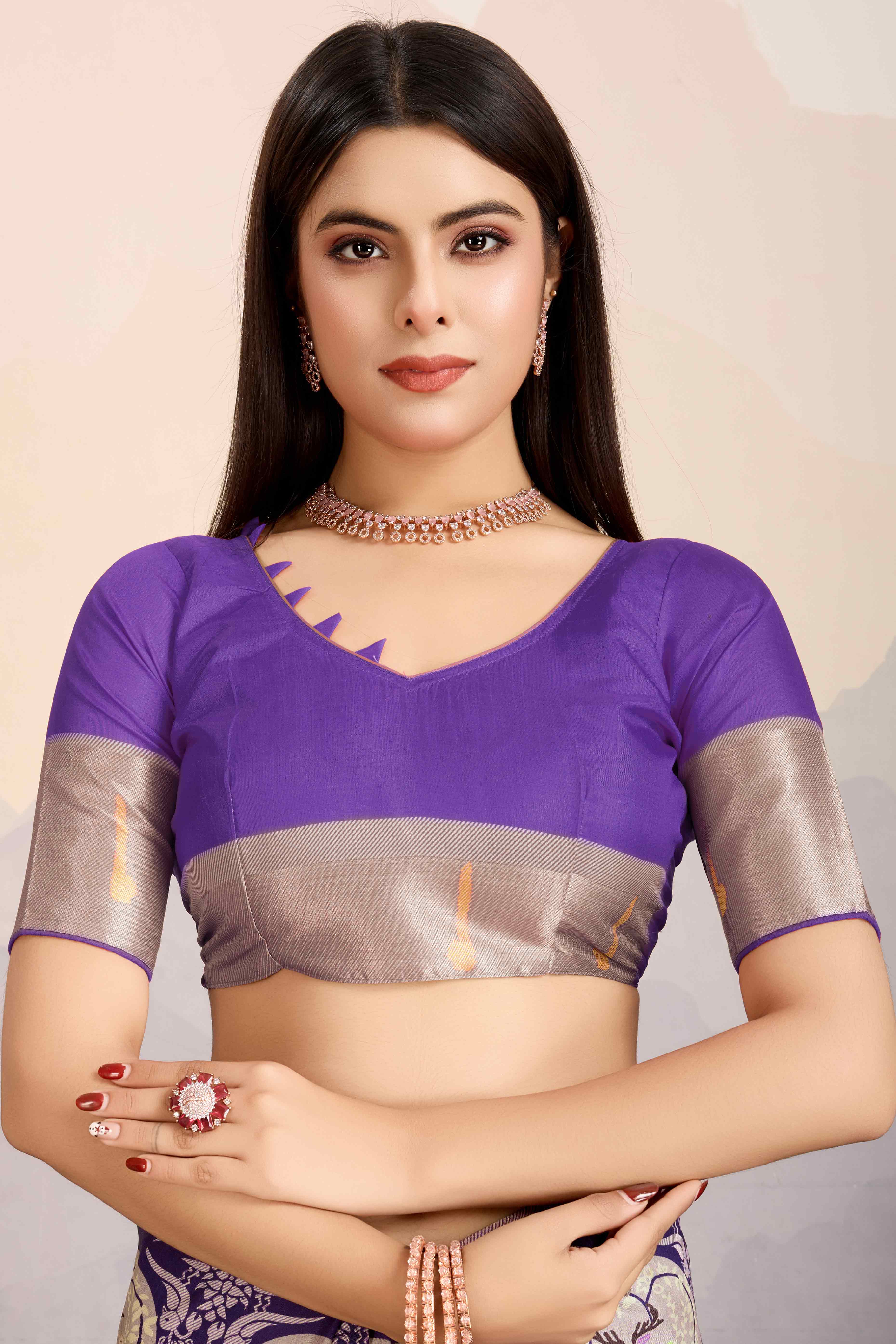 Purple Digital Printed Dola Silk Saree With Exquisite Weaving Zari Border & Opulent Pallu