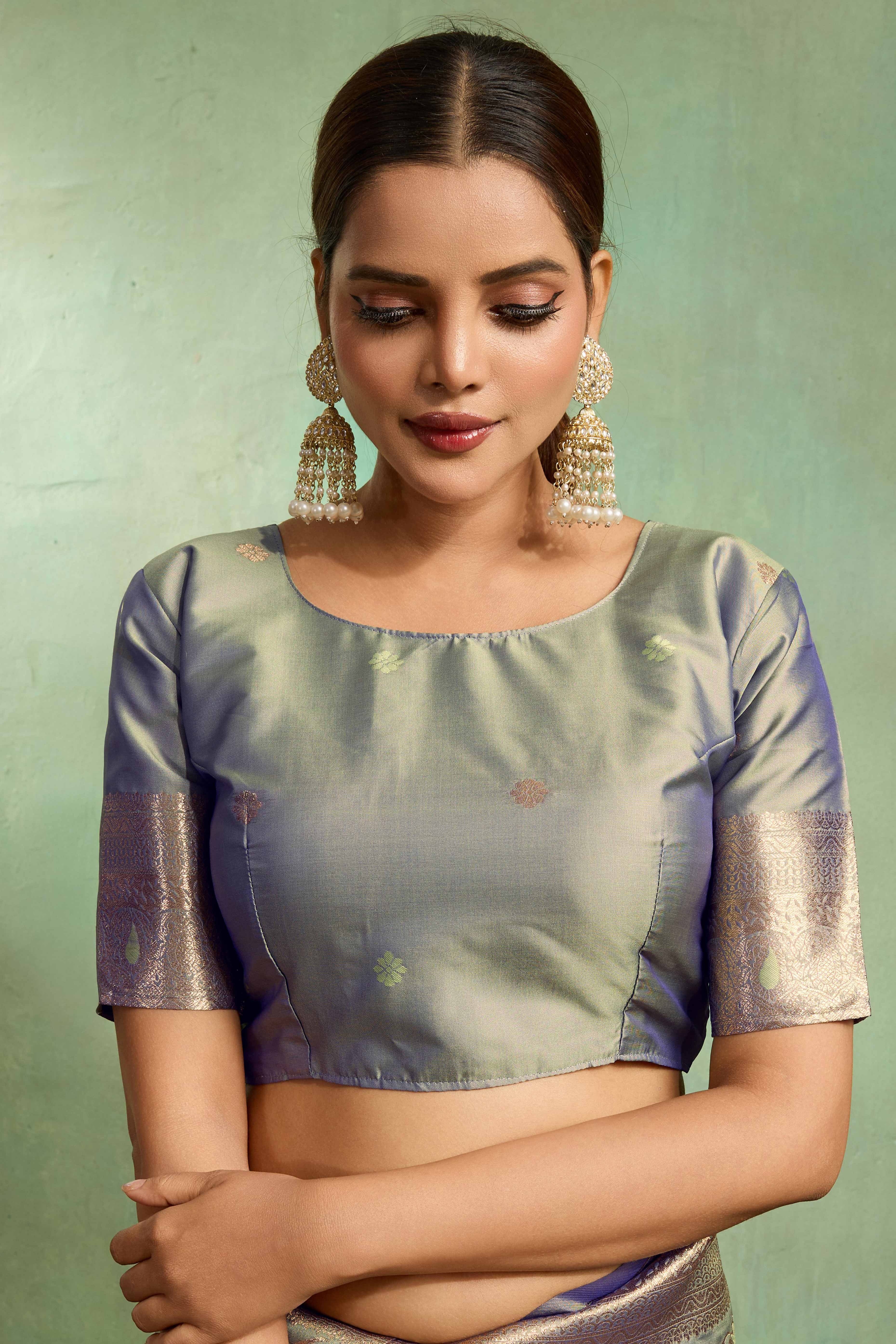 Blue Dual Tone Banarasi Silk Saree Accented with Meenakari Weaves