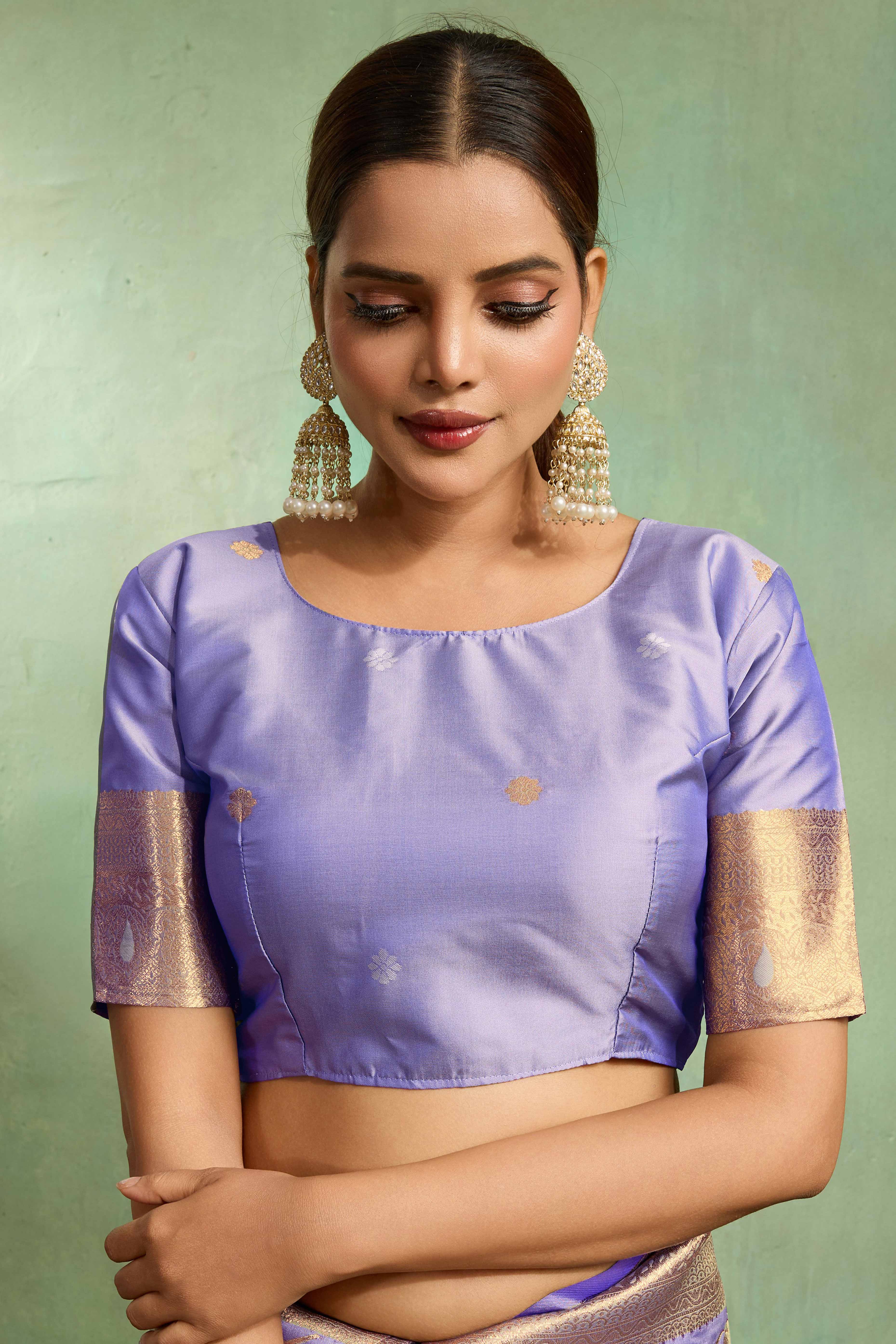 Lavender Dual Tone Banarasi Silk Saree Accented with Meenakari Weaves