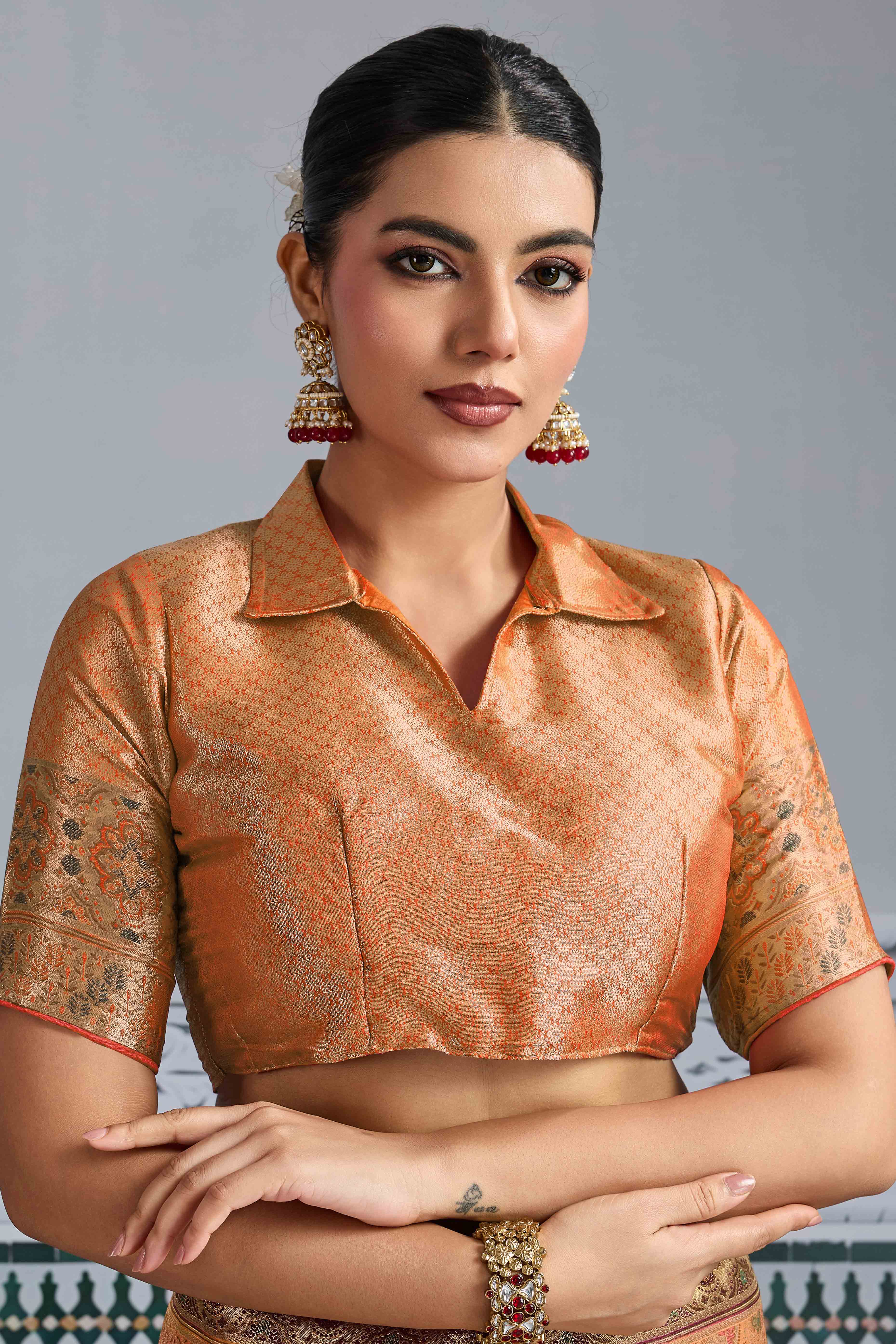 Peach Meenakari Woven Kanjivaram Silk Saree For Festive Elegance