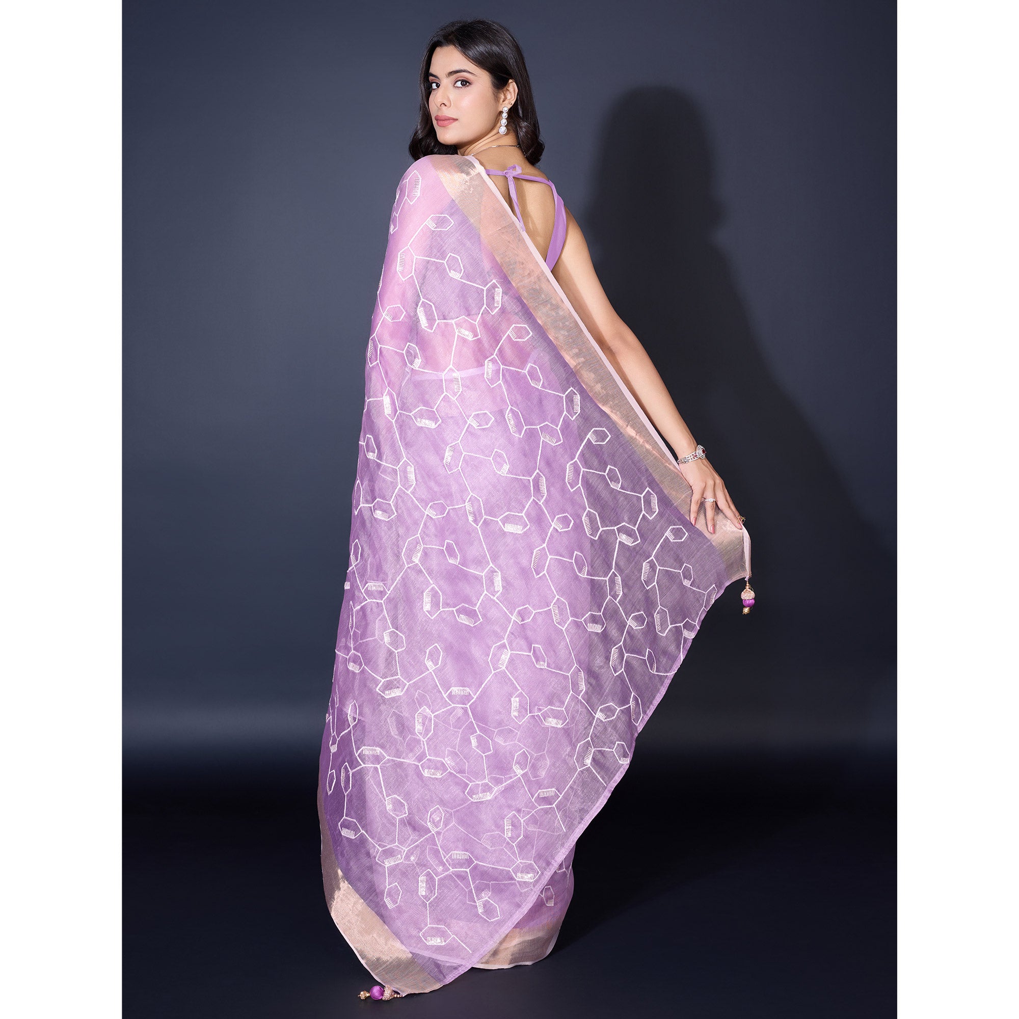 Lavender Sequins Embroidered Cotton Silk Saree