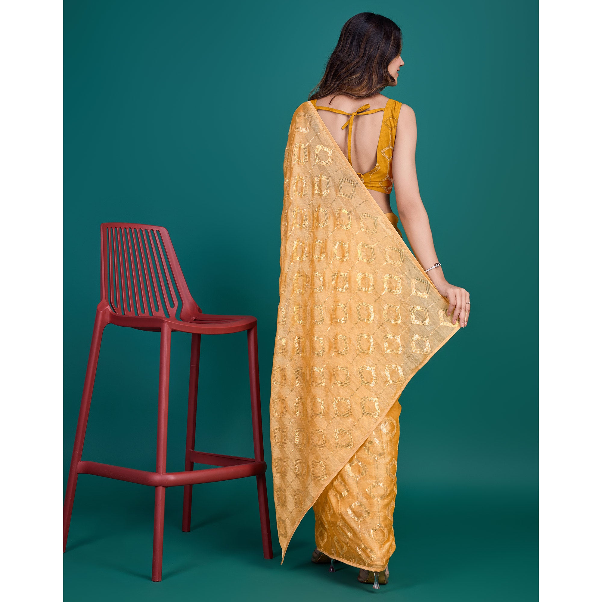 Yellow Sequin Embroidered Georgette Saree